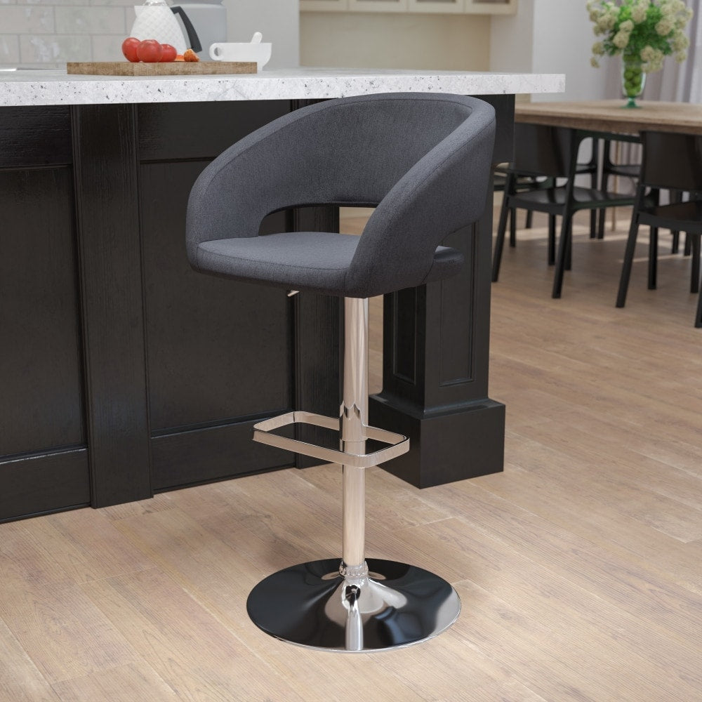 Modern Upholstered Adjustable-Height Barstool with Rounded Back