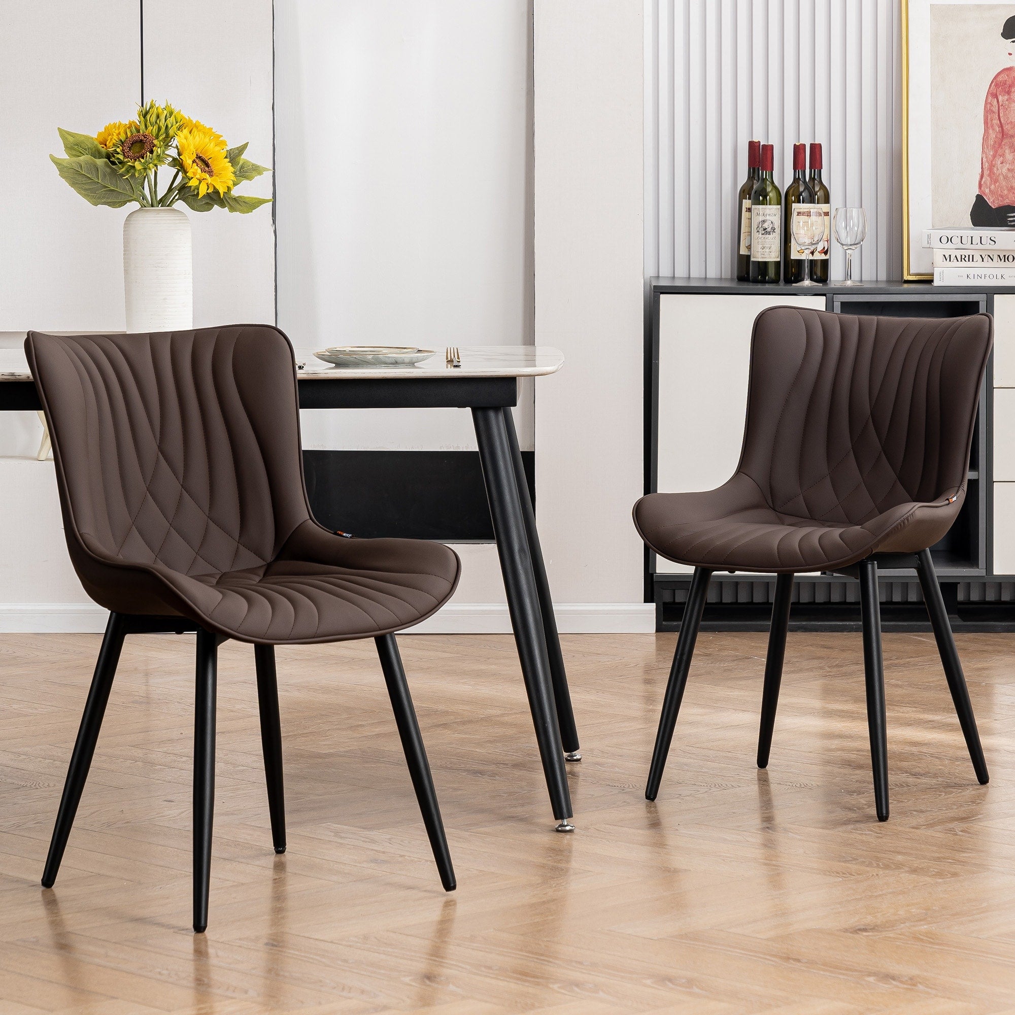 Modern Upholstered Leather Armless Dining Chairs Set of 2