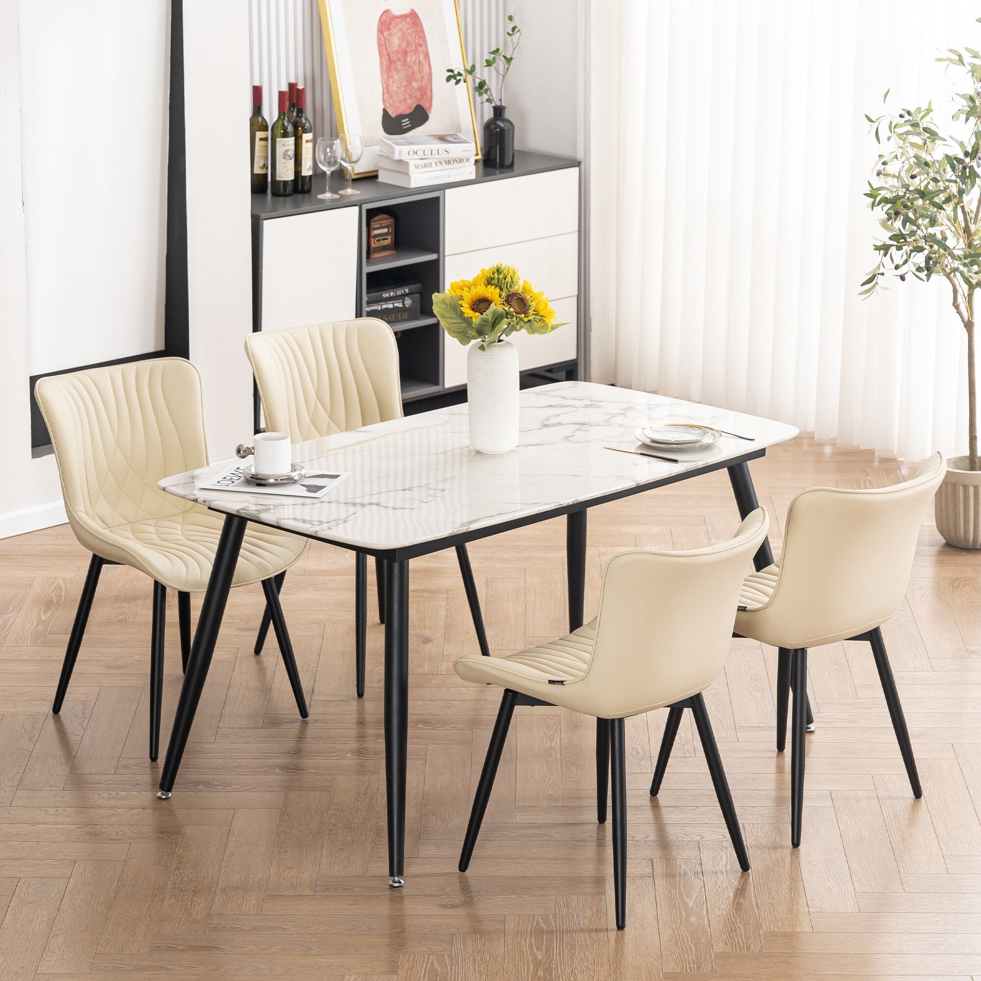Modern Upholstered Leather Armless Dining Chairs Set of 2