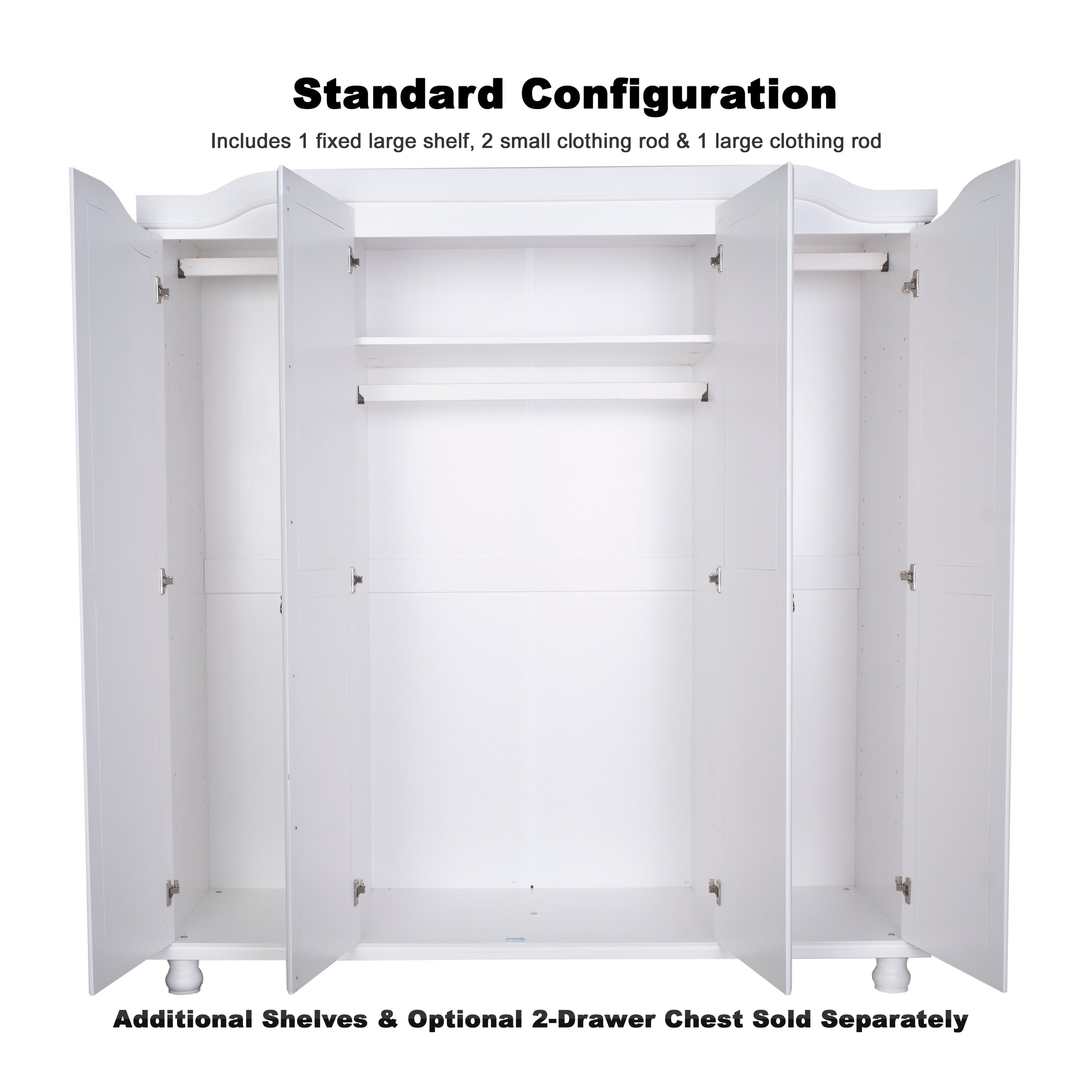 Palace Imports 100% Solid Wood Kyle 4-Door Wardrobe Armoire with Solid Wood or Mirrored Doors