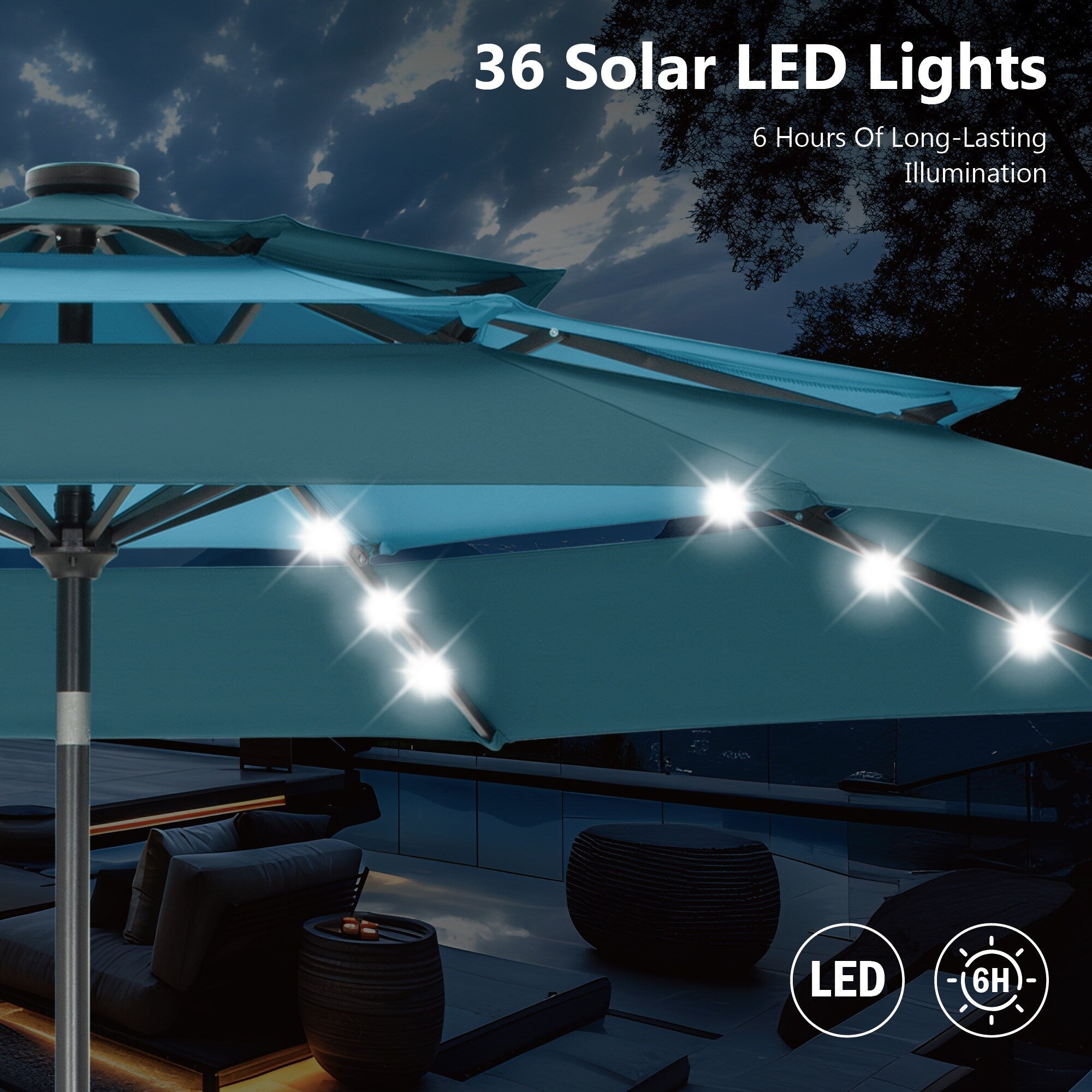 MAISON ARTS 10ft 3 Tier Auto-tilt Patio Umbrella Outdoor Double Vented Umbrella with LED Lights