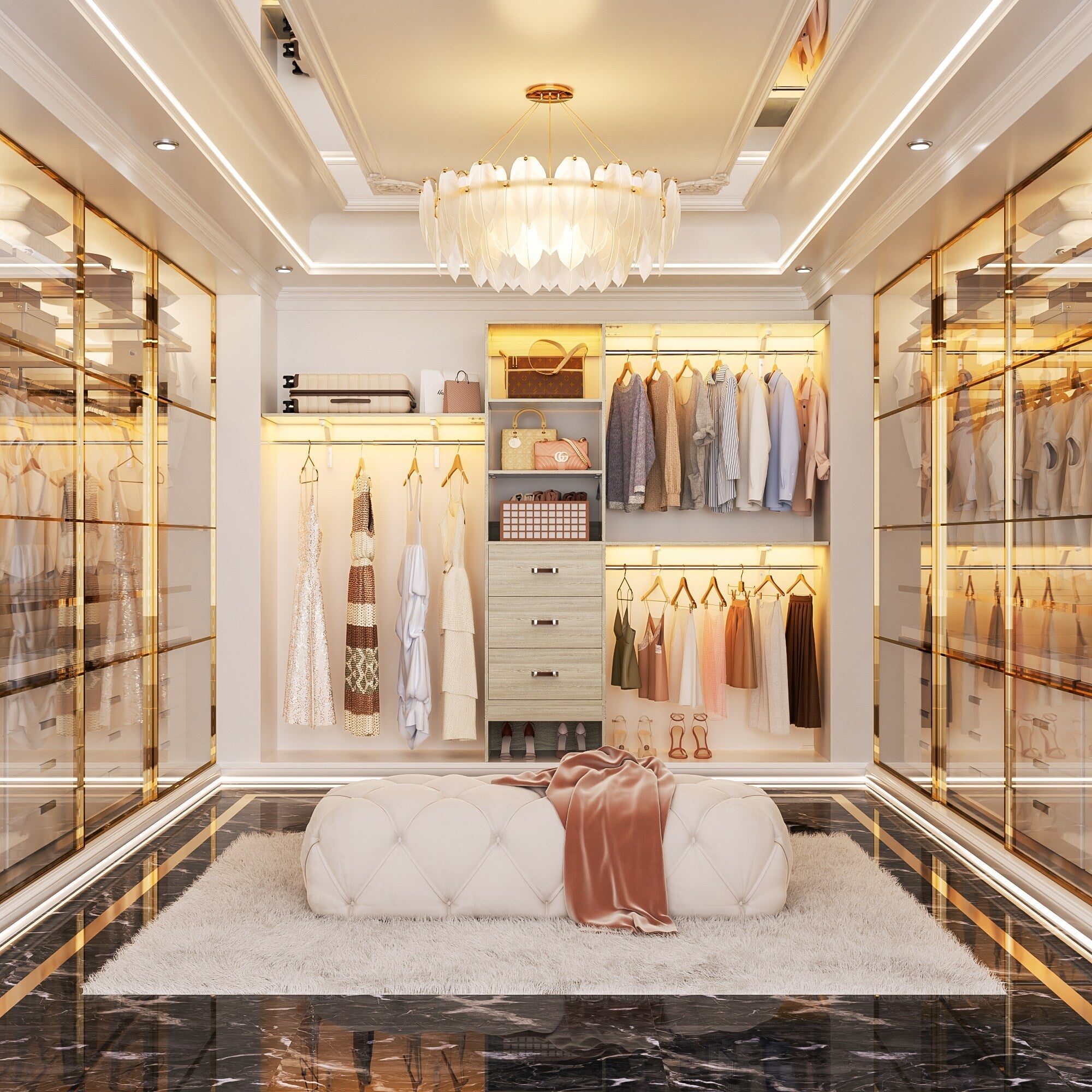 Rackcog 120'' Adjustable Closet Organizer with Drawers, Closet System with DIY Shelves for Reach-in and Walk-in Closet