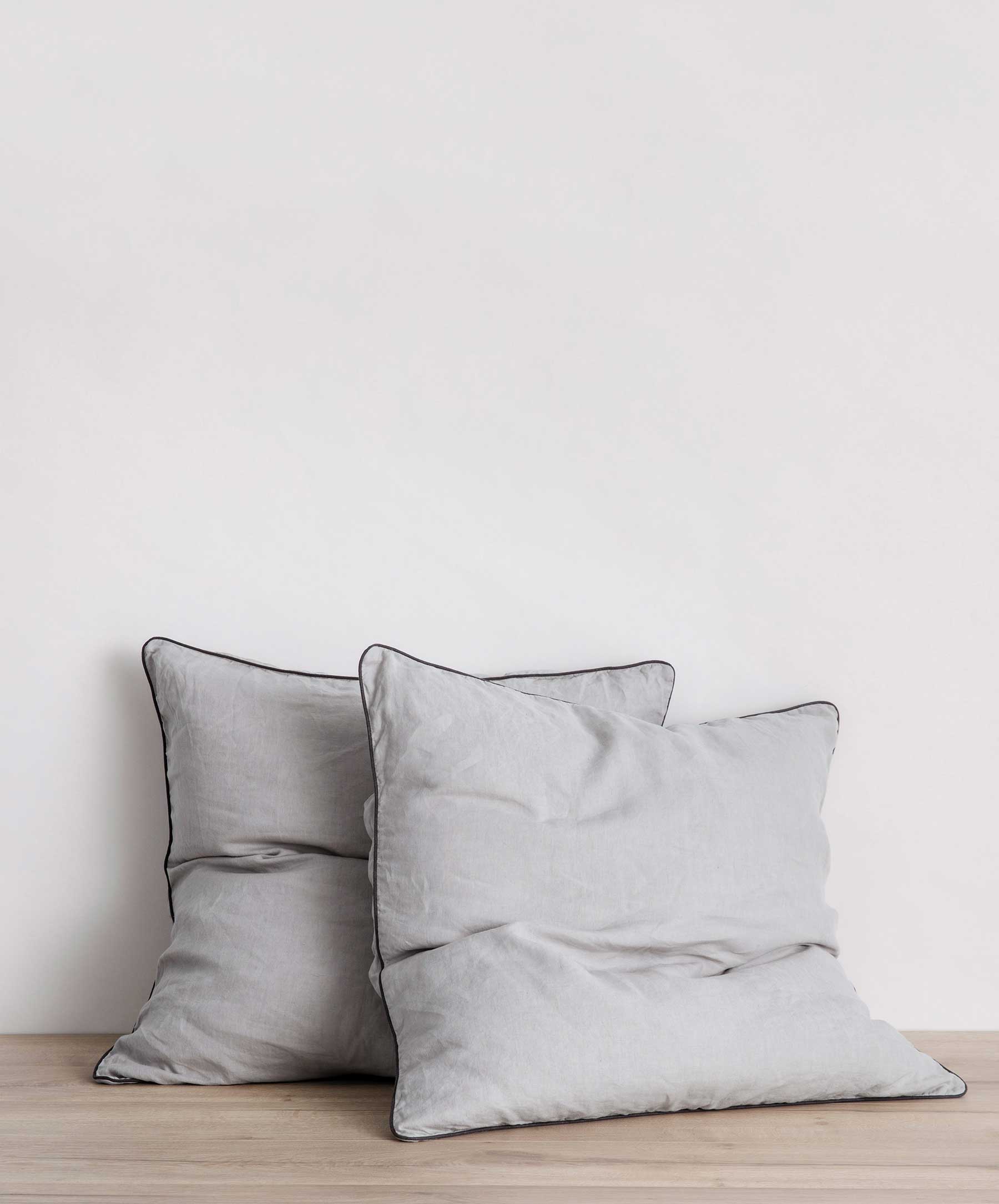 Set of 2 Piped Linen Euro Pillowcases - Smoke Gray and Slate