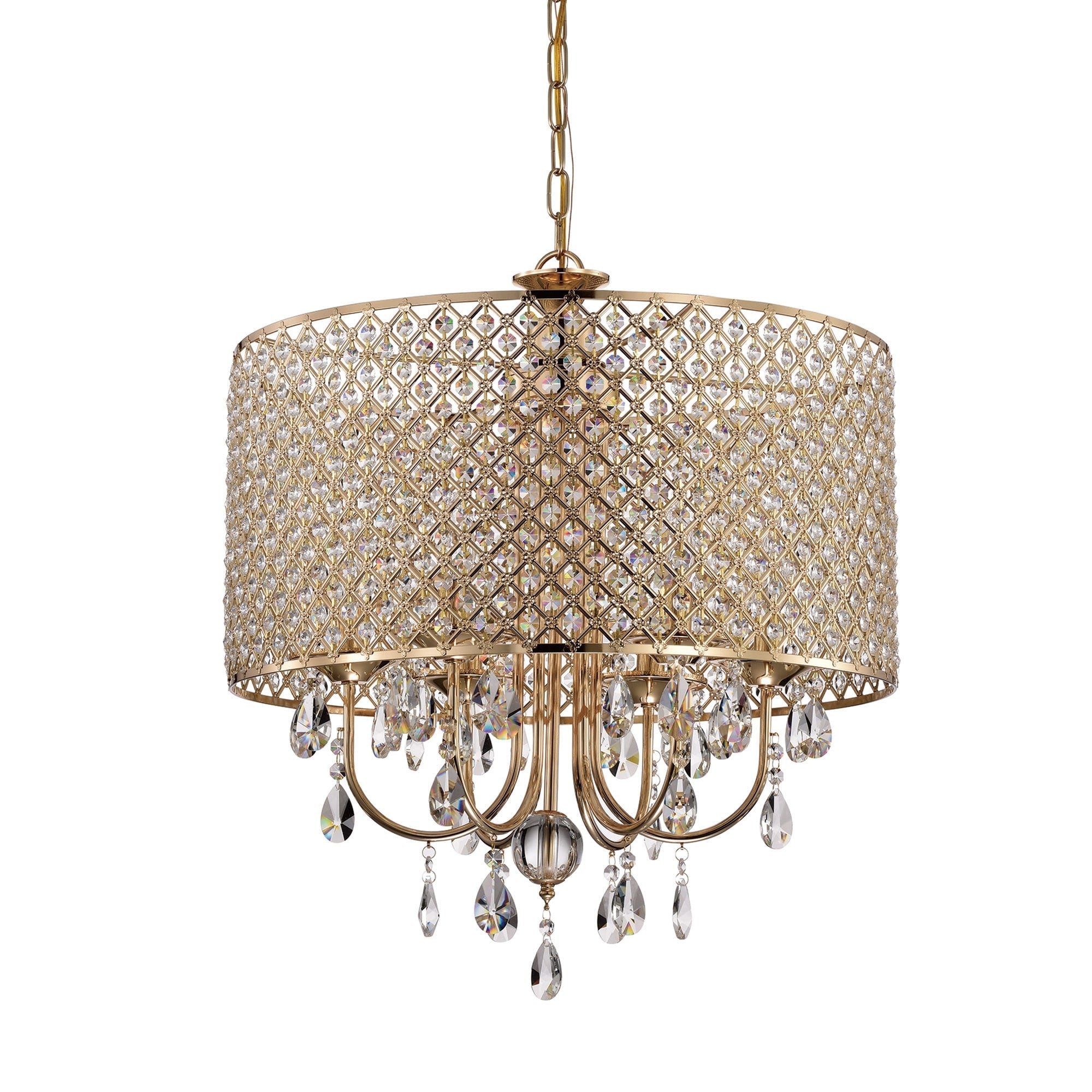 Round Beaded Drum Chandelier with Hanging Crystals
