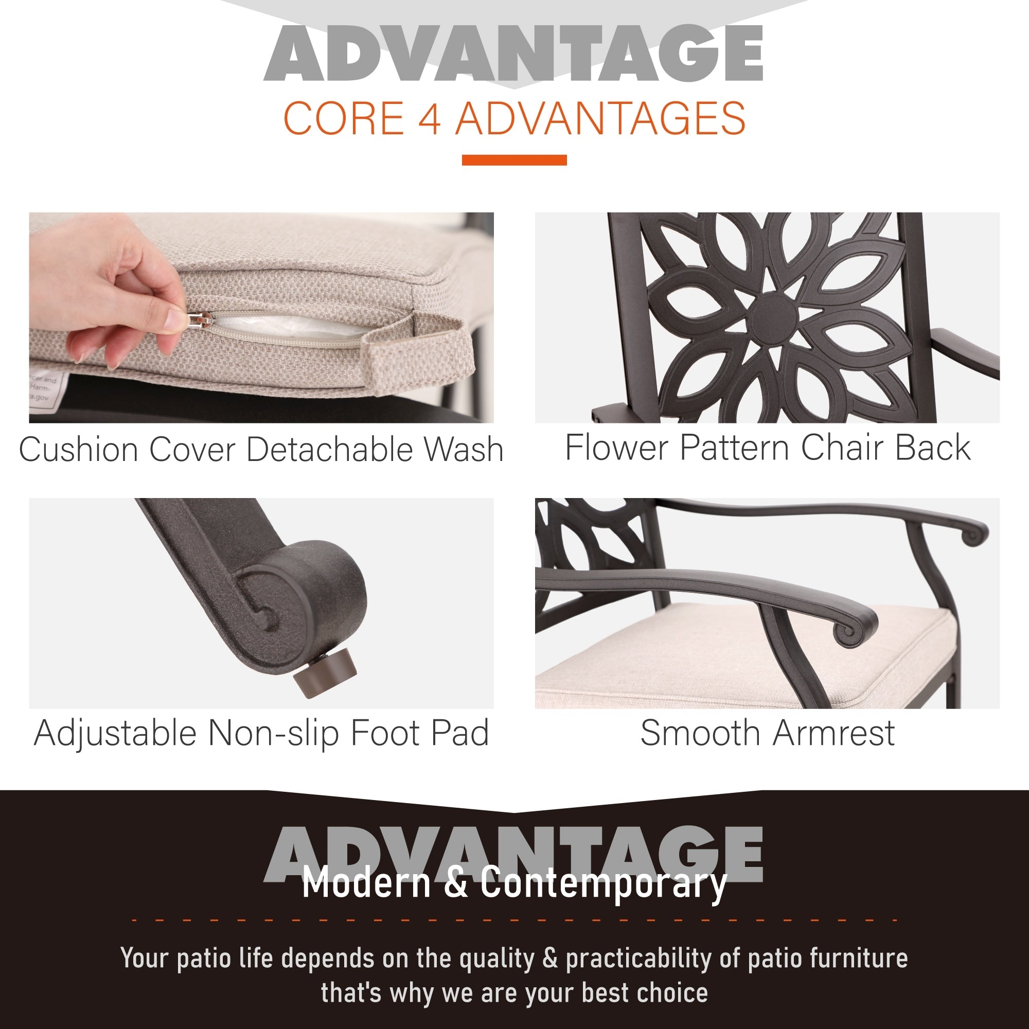 MAISON ARTS Cast Aluminum Dining Chairs/Patio Dining Set with Round Dining Table & 6 Cast Aluminum Patio Chairs