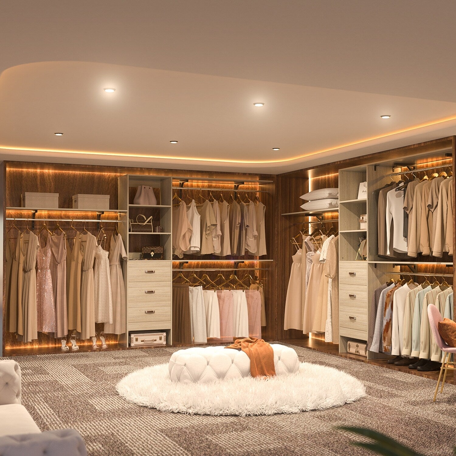 Rackcog 120'' Adjustable Closet Organizer with Drawers, Closet System with DIY Shelves for Reach-in and Walk-in Closet