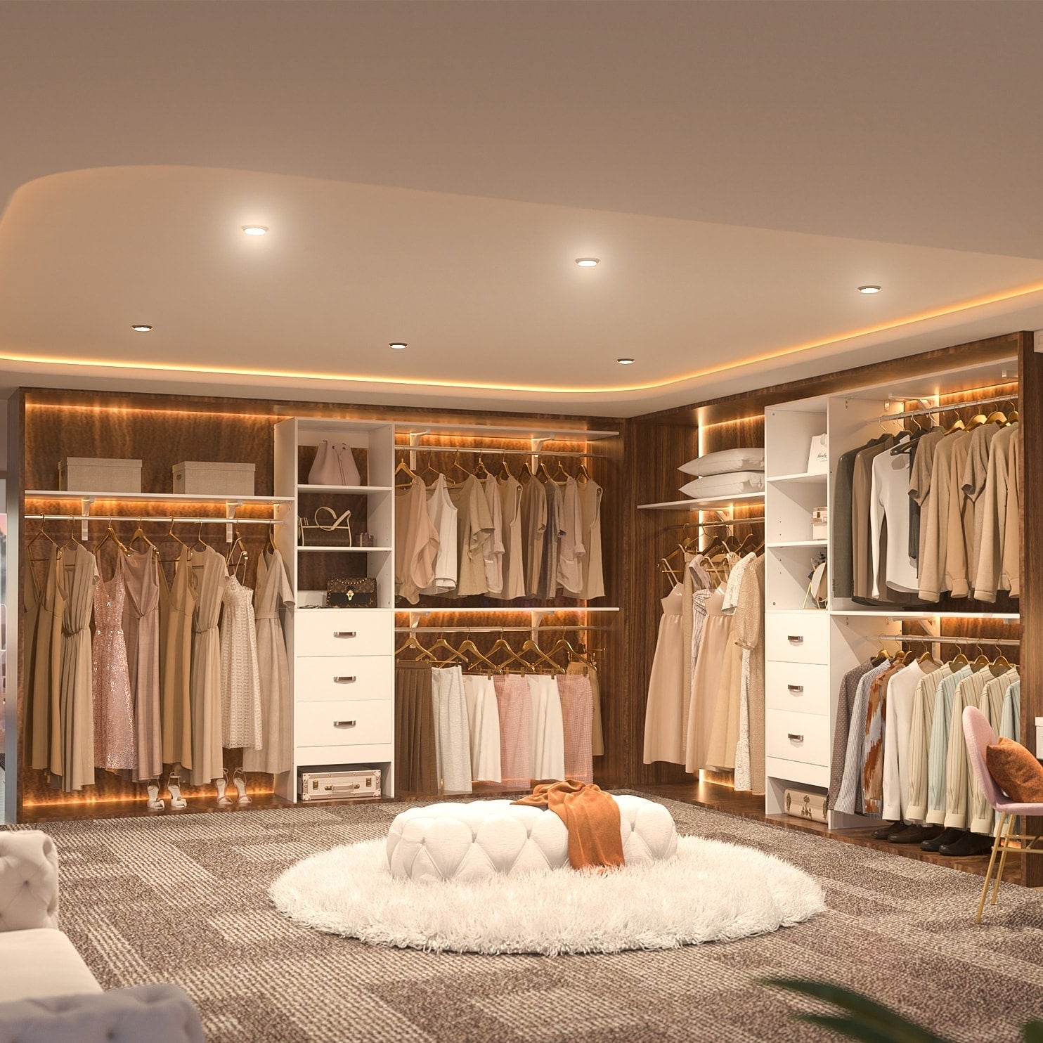 Rackcog 120'' Adjustable Closet Organizer with Drawers, Closet System with DIY Shelves for Reach-in and Walk-in Closet