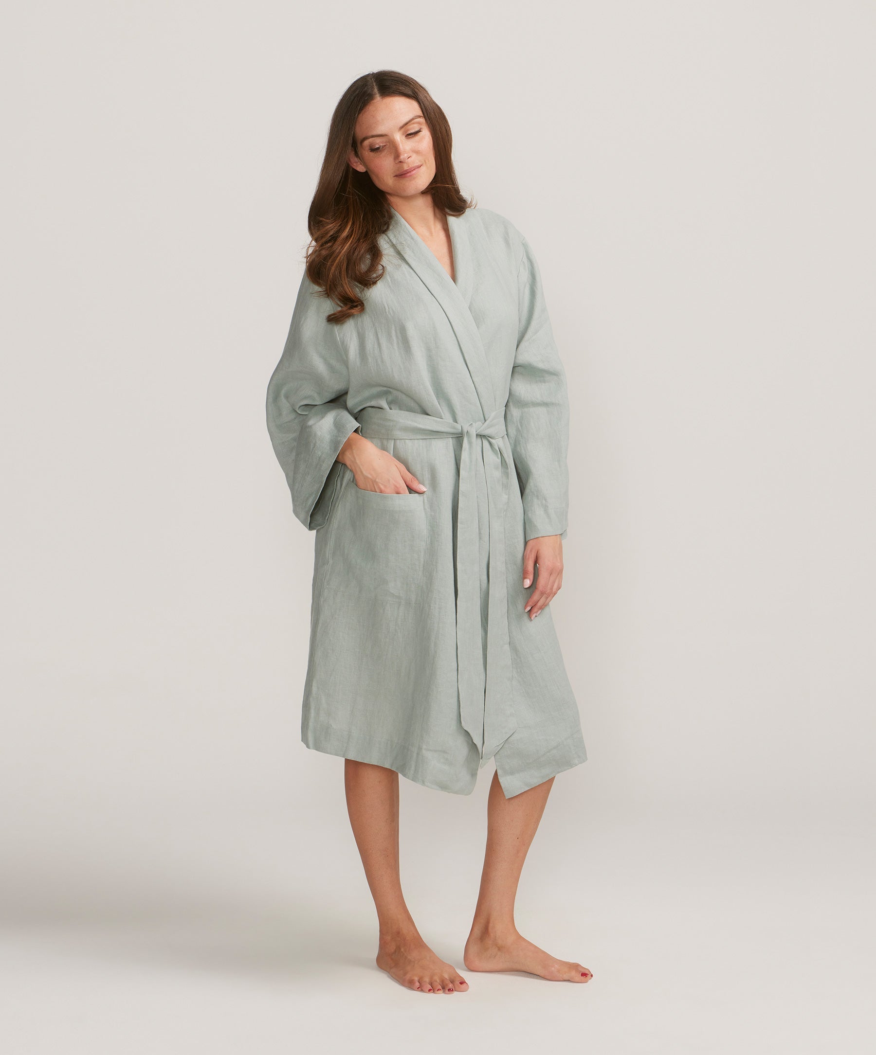 Linen Robe - Seafoam