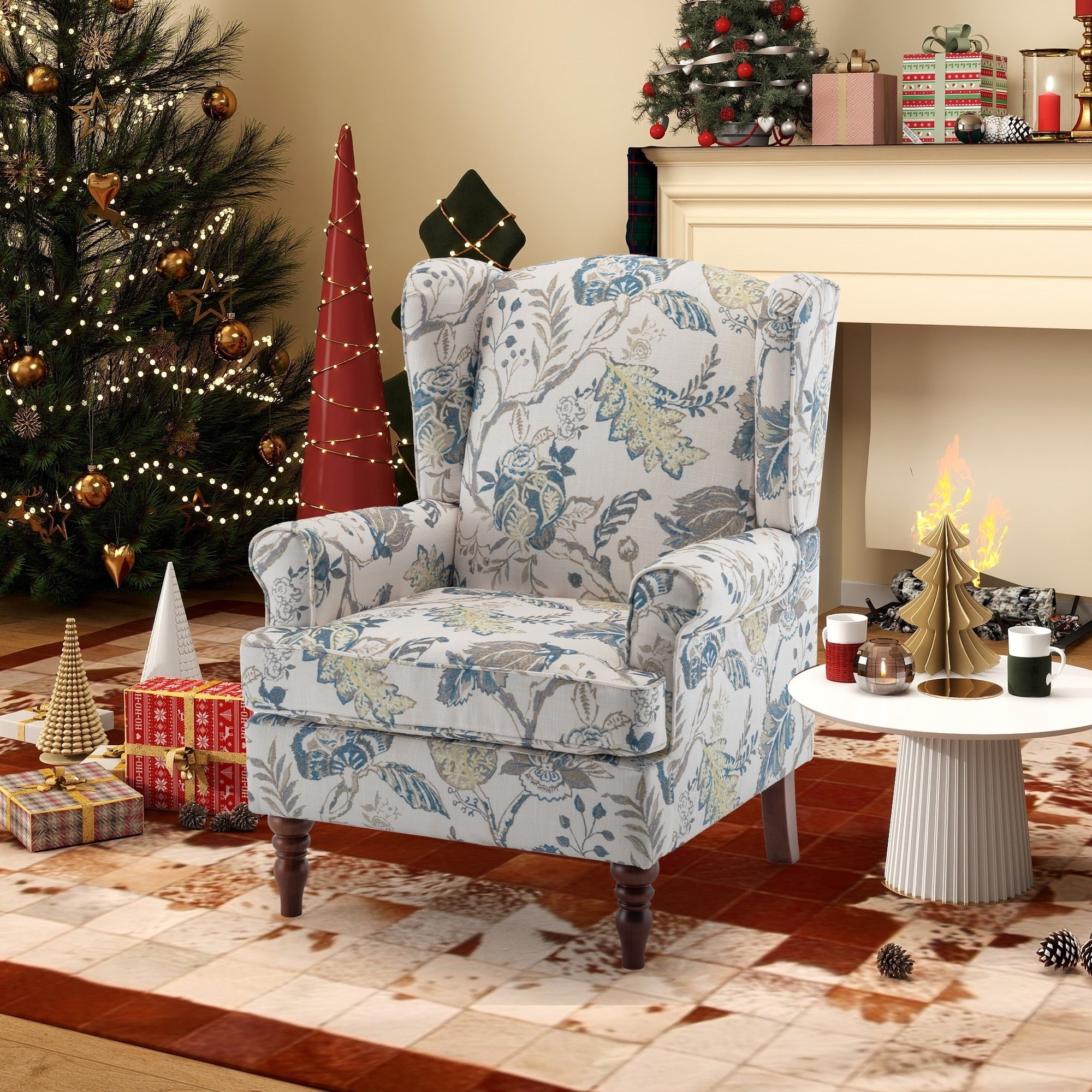 Erommy Modern Accent Chair, High Back Armchair, Upholstered Fabric Button Single Sofa with Wooden Legs for Living Room