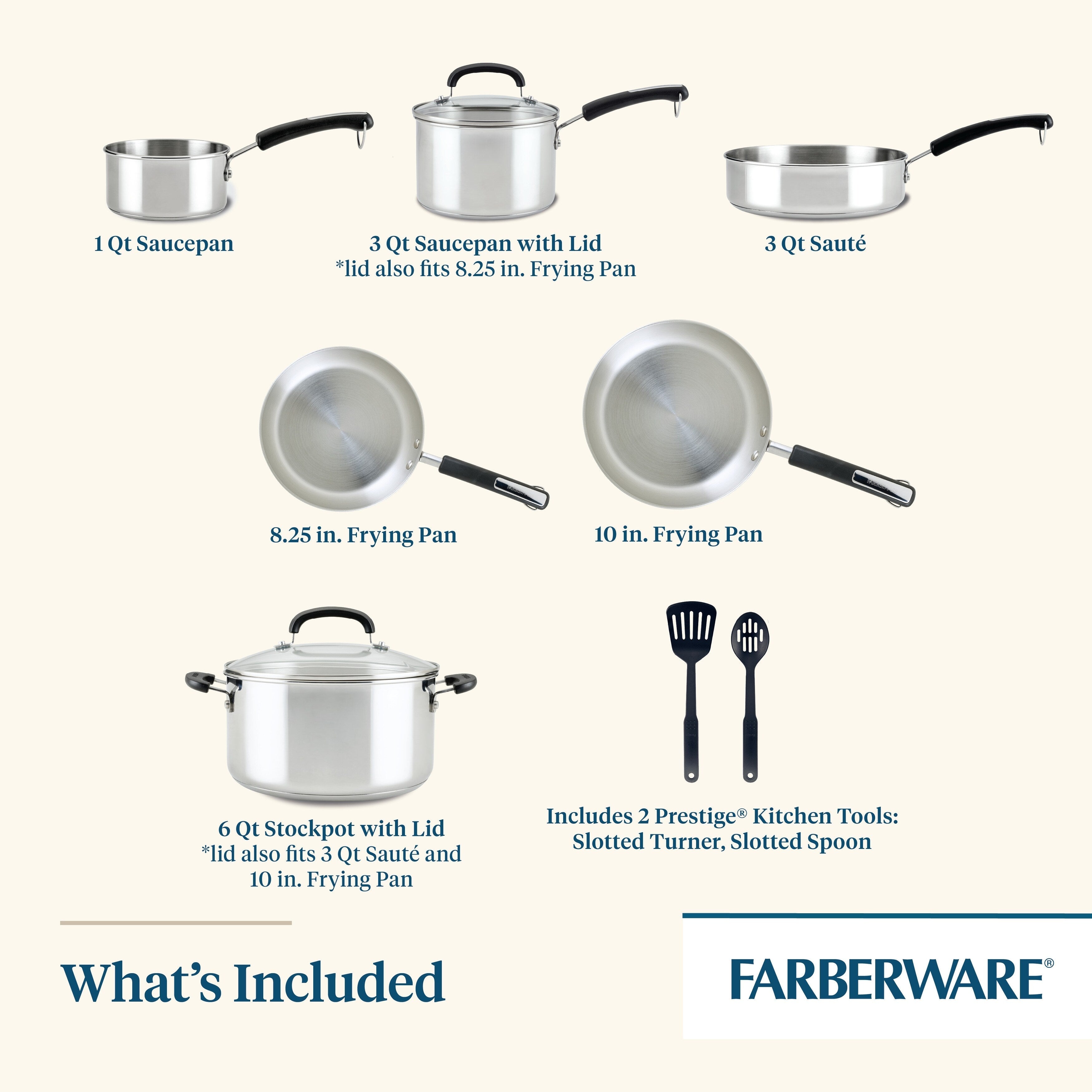 Farberware Brilliance Stainless Steel Cookware Set, 10 Piece