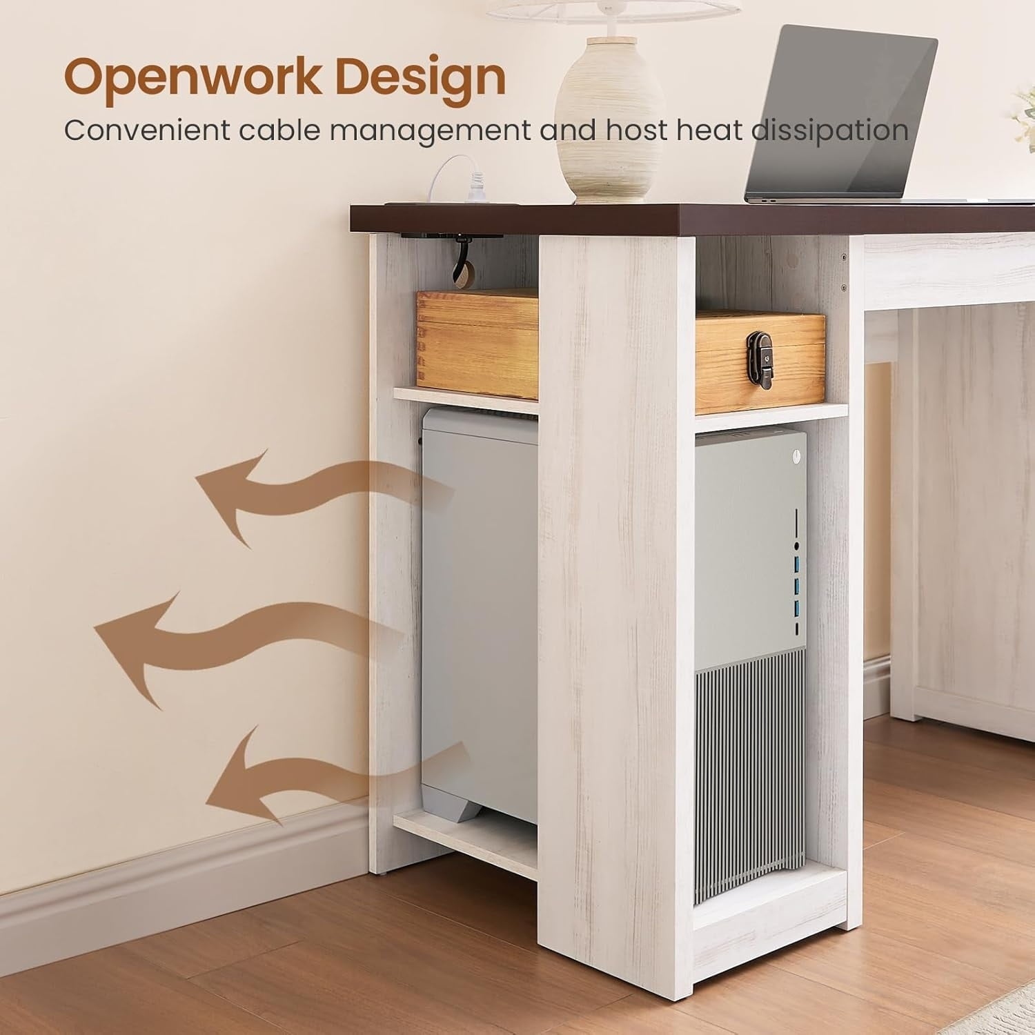 Farmhouse Executive Desk Home Office Desk File Drawer Monitor Stand Power Outlet