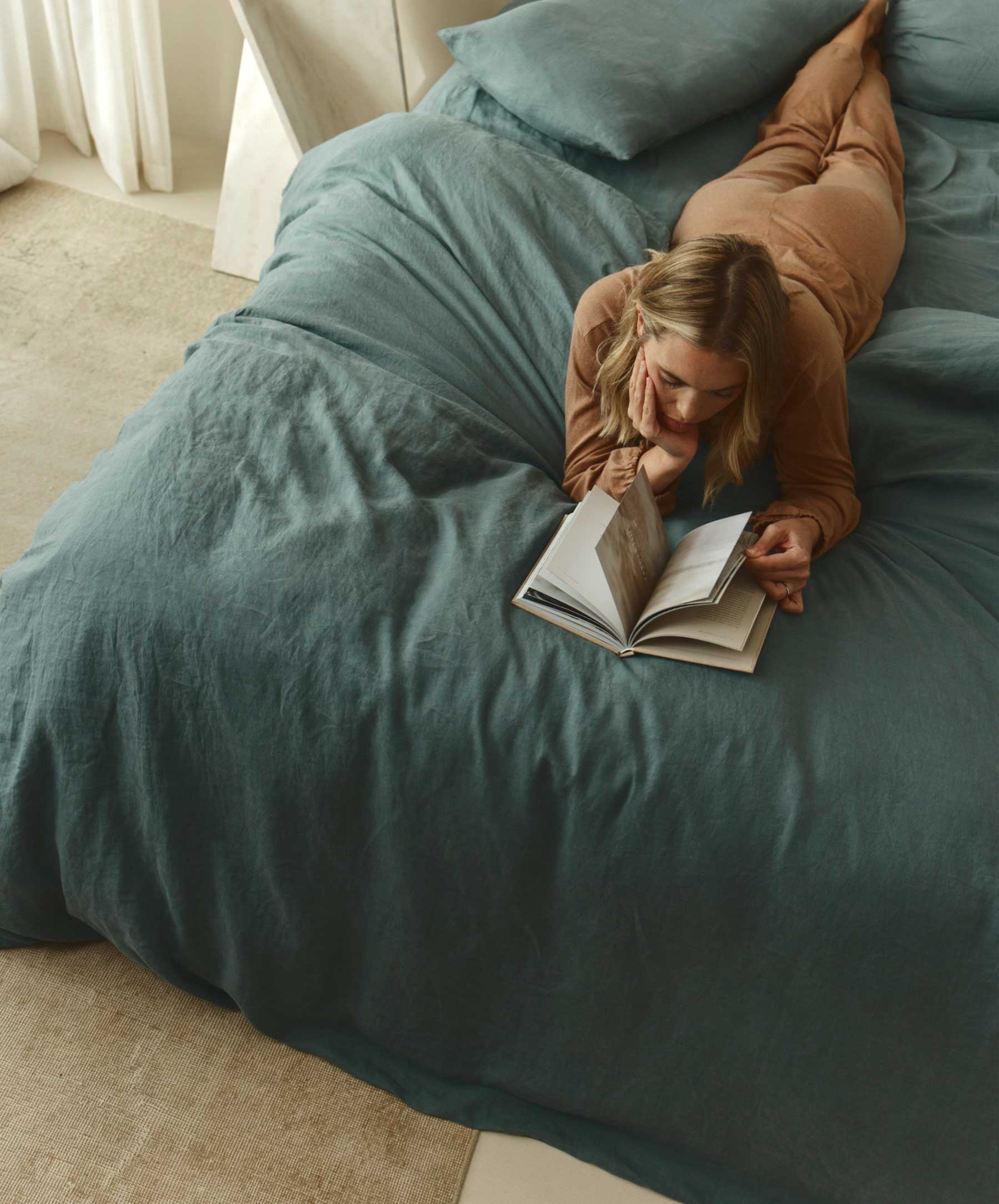Linen Fitted Sheet - Bluestone