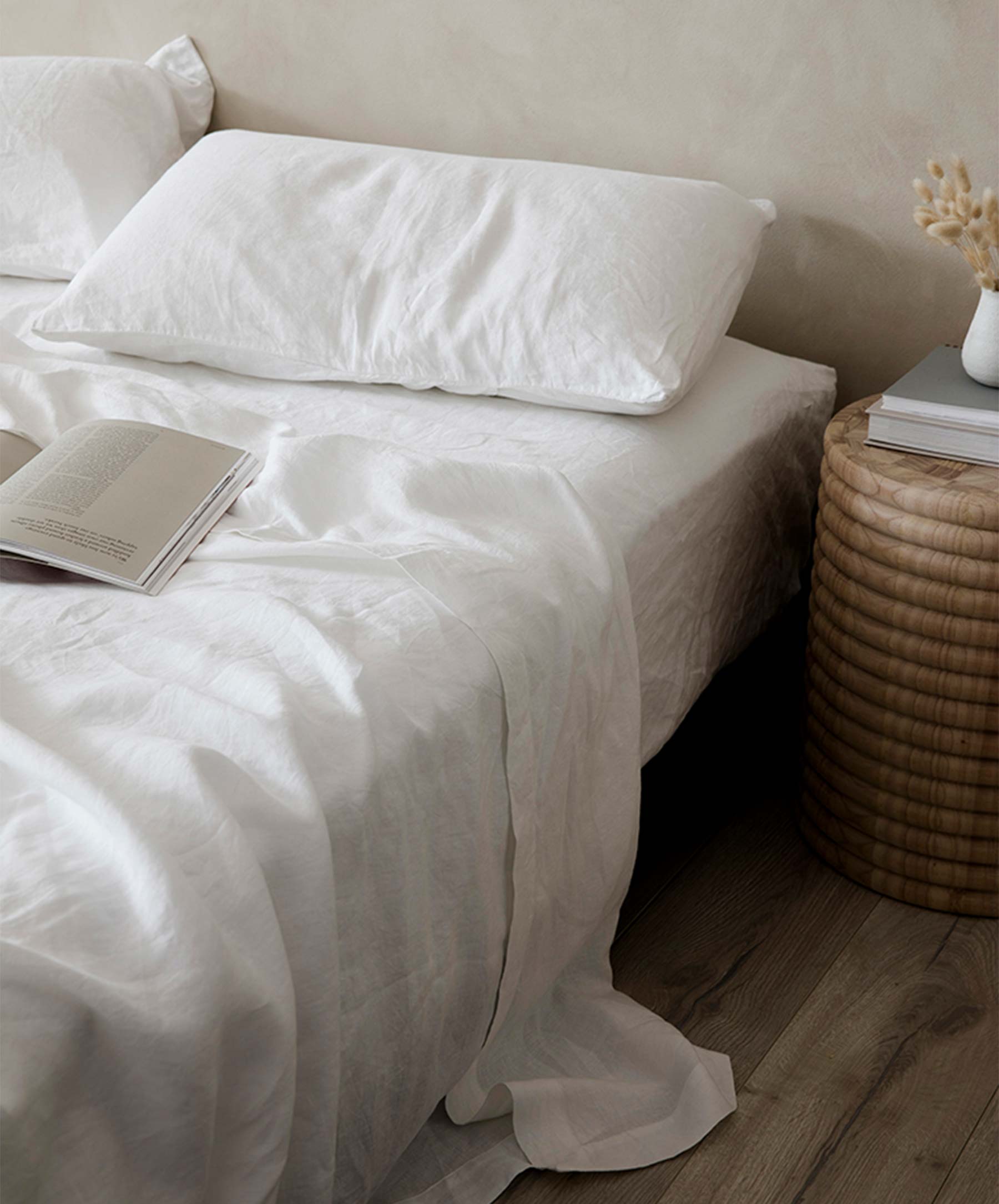 Linen Flat Sheet with Border - White