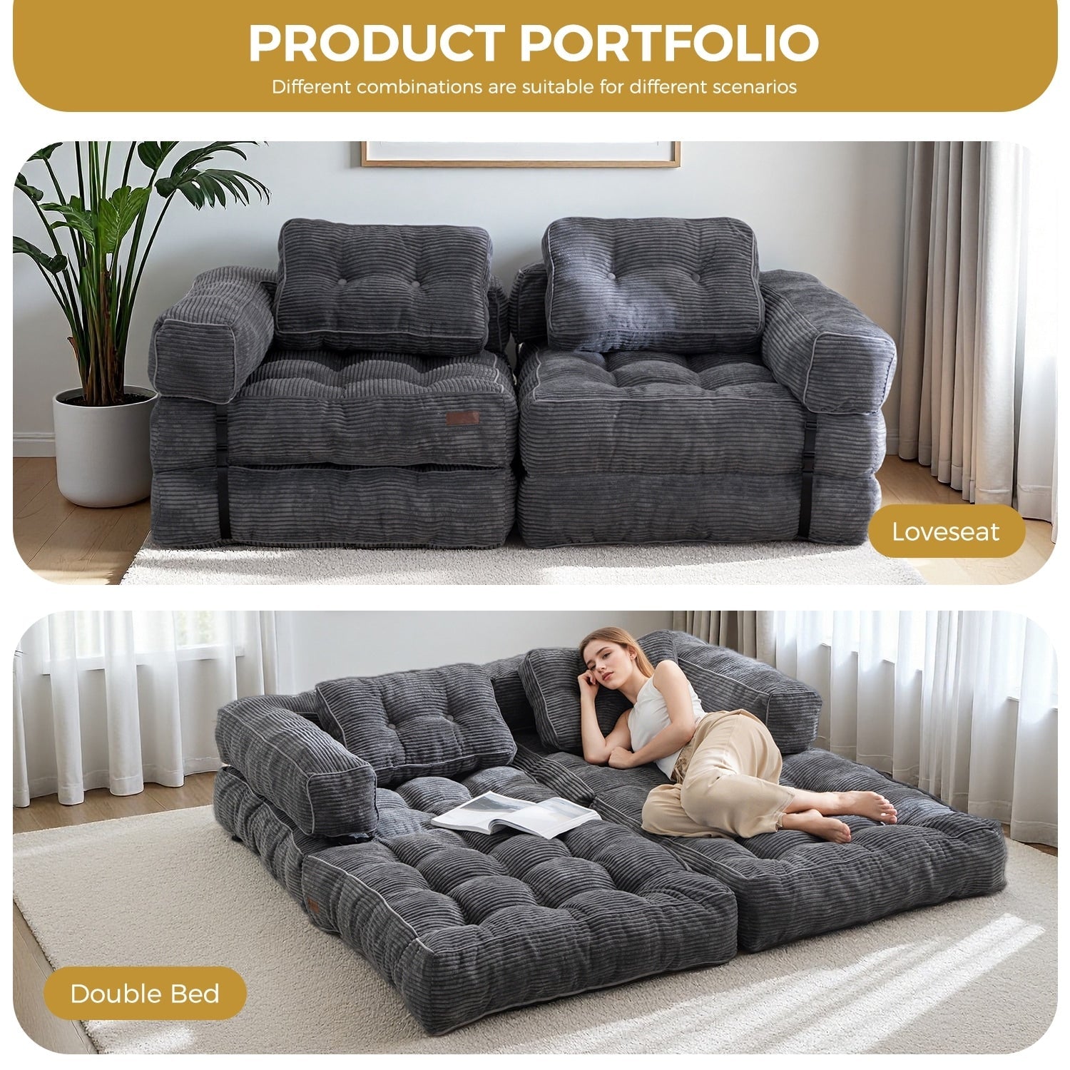 Foldable Sofa Bed,L-Shaped Floor Sofa Couch