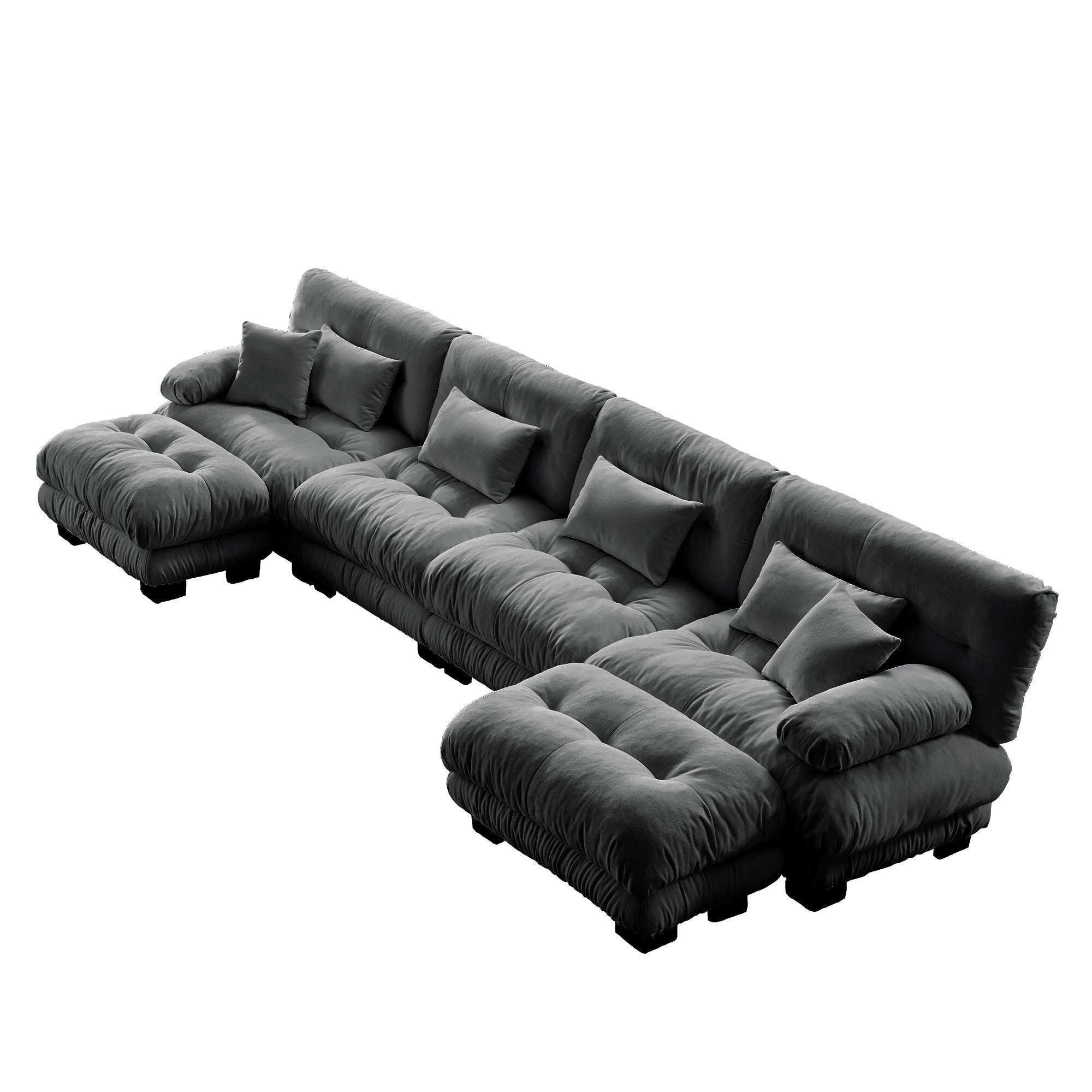 Free Combination Modular Chenille 4-Seater Sectional Sofa with 2 Ottomans and Pillow for Living Room
