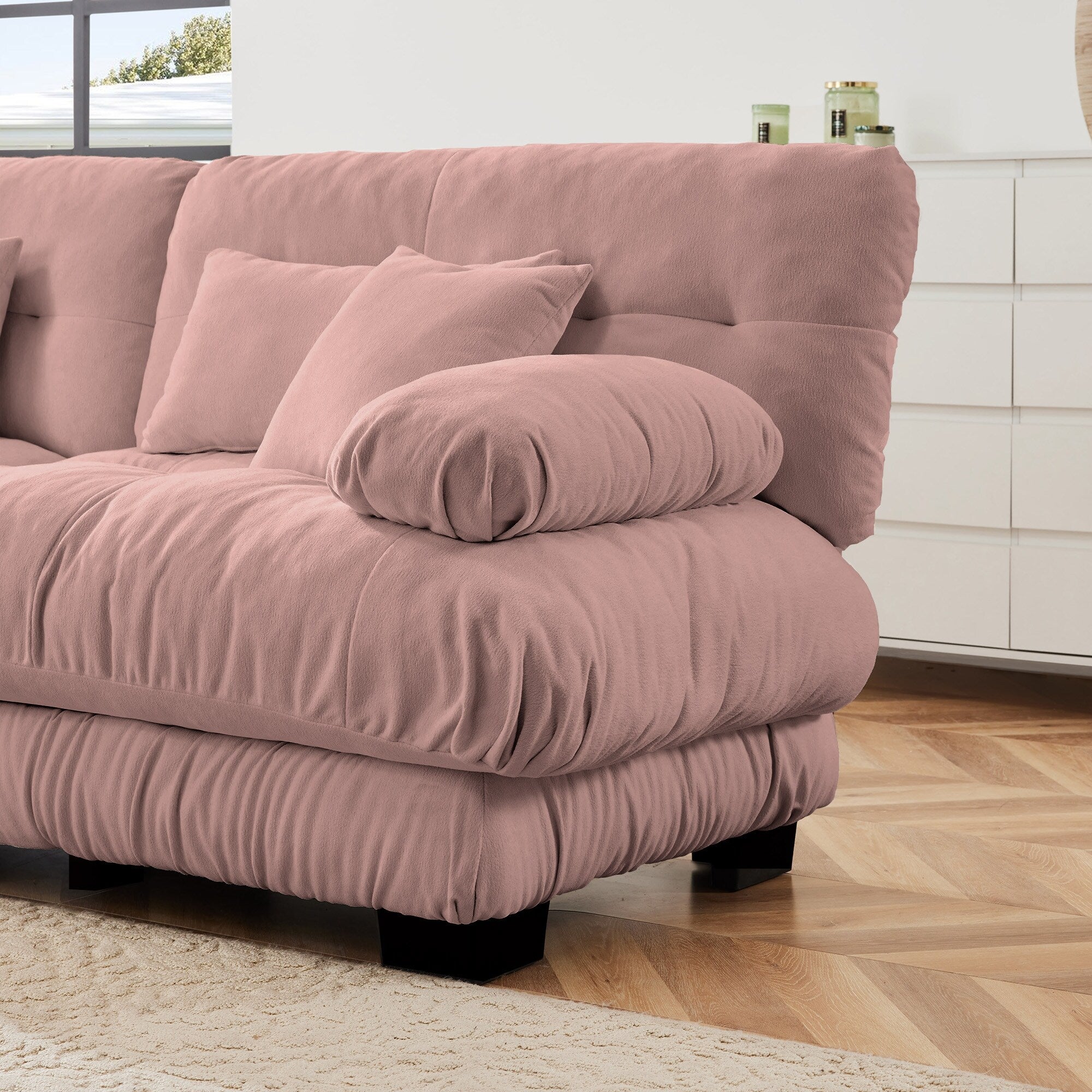 Free Combination Modular Chenille 4-Seater Sectional Sofa with 2 Ottomans and Pillow for Living Room