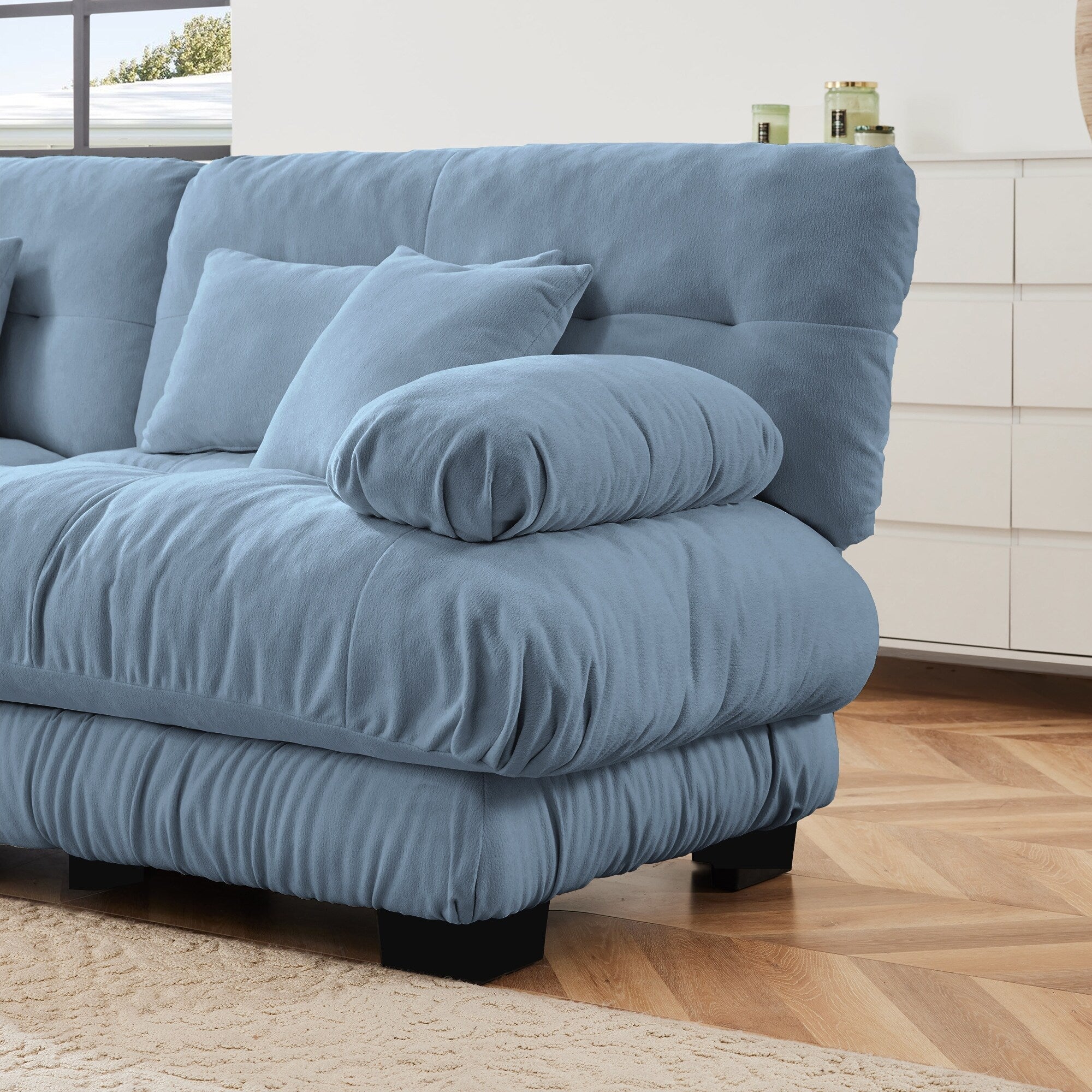 Free Combination Modular Chenille 4-Seater Sectional Sofa with 2 Ottomans and Pillow for Living Room