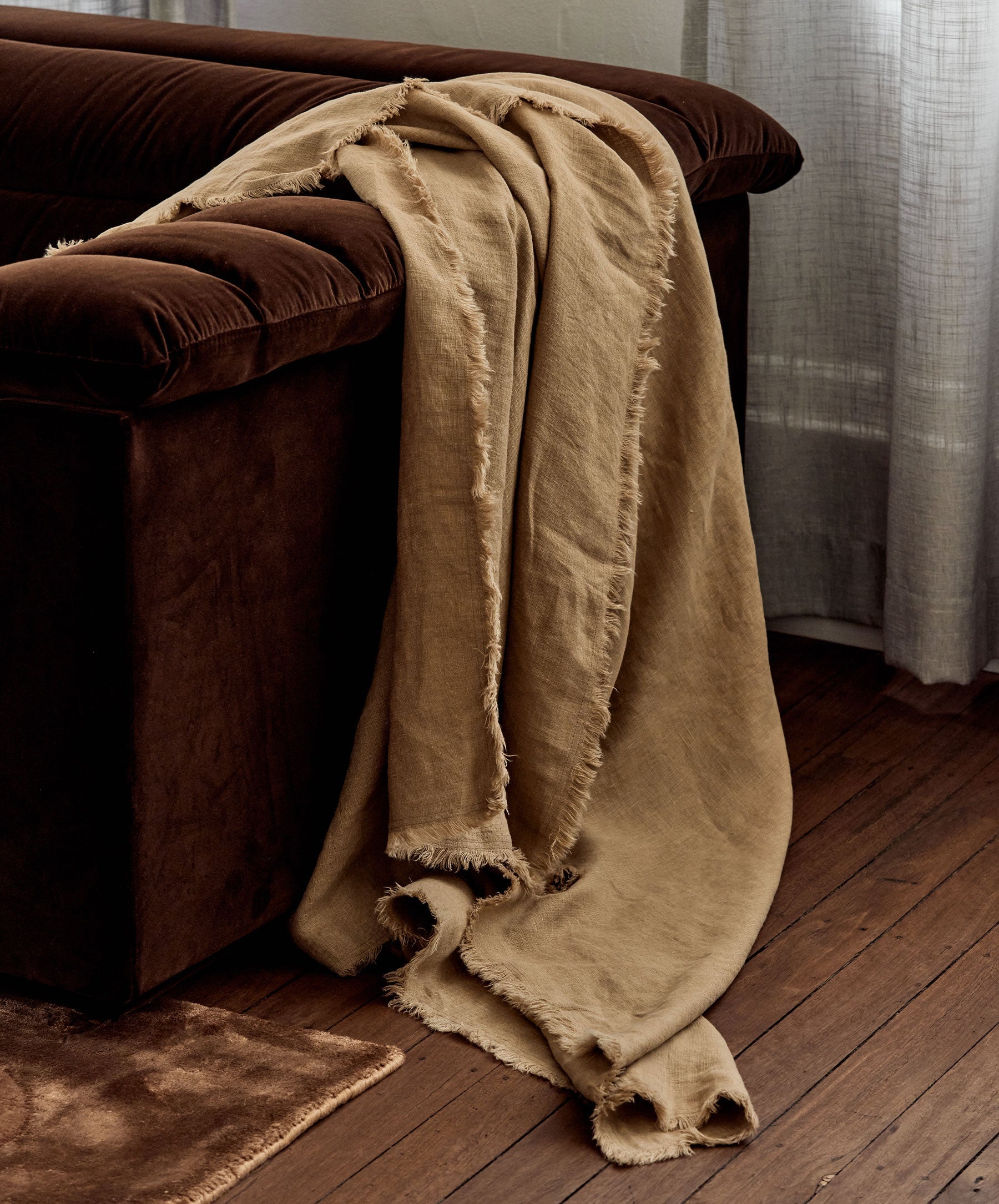 Freya Linen Throw - Biscuit