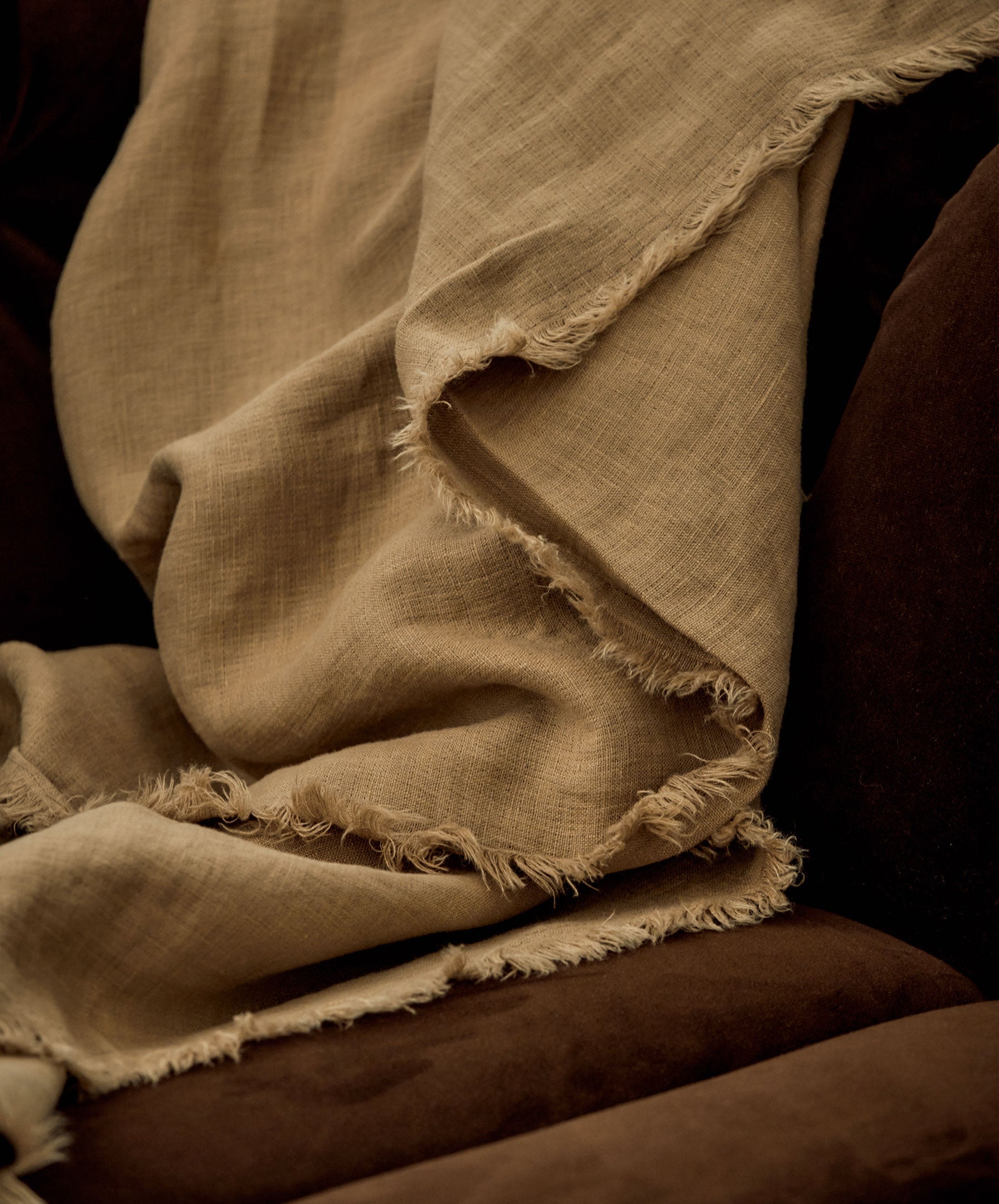 Freya Linen Throw - Biscuit