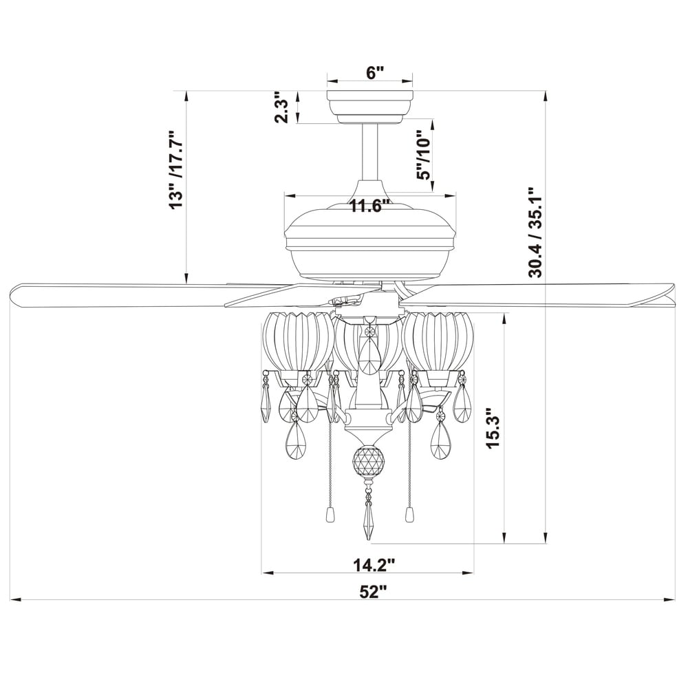 Garlow Matte Black 5-blade Lighted Ceiling Fan with Crystal Flower Cups Chandelier (includes Remote) - 52-inches Diameter