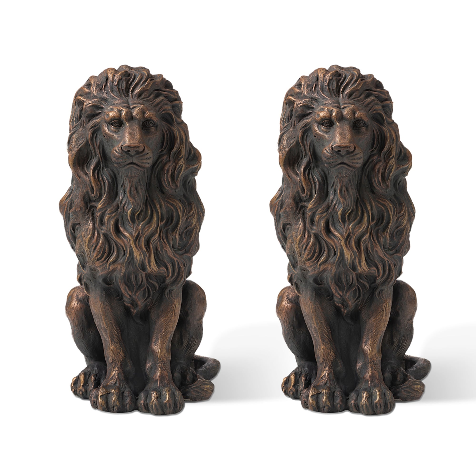 Glitzhome MGO Majestic Sitting Guardian Lion Statues Porch Sculpture Outdoor Indoor Set of 2