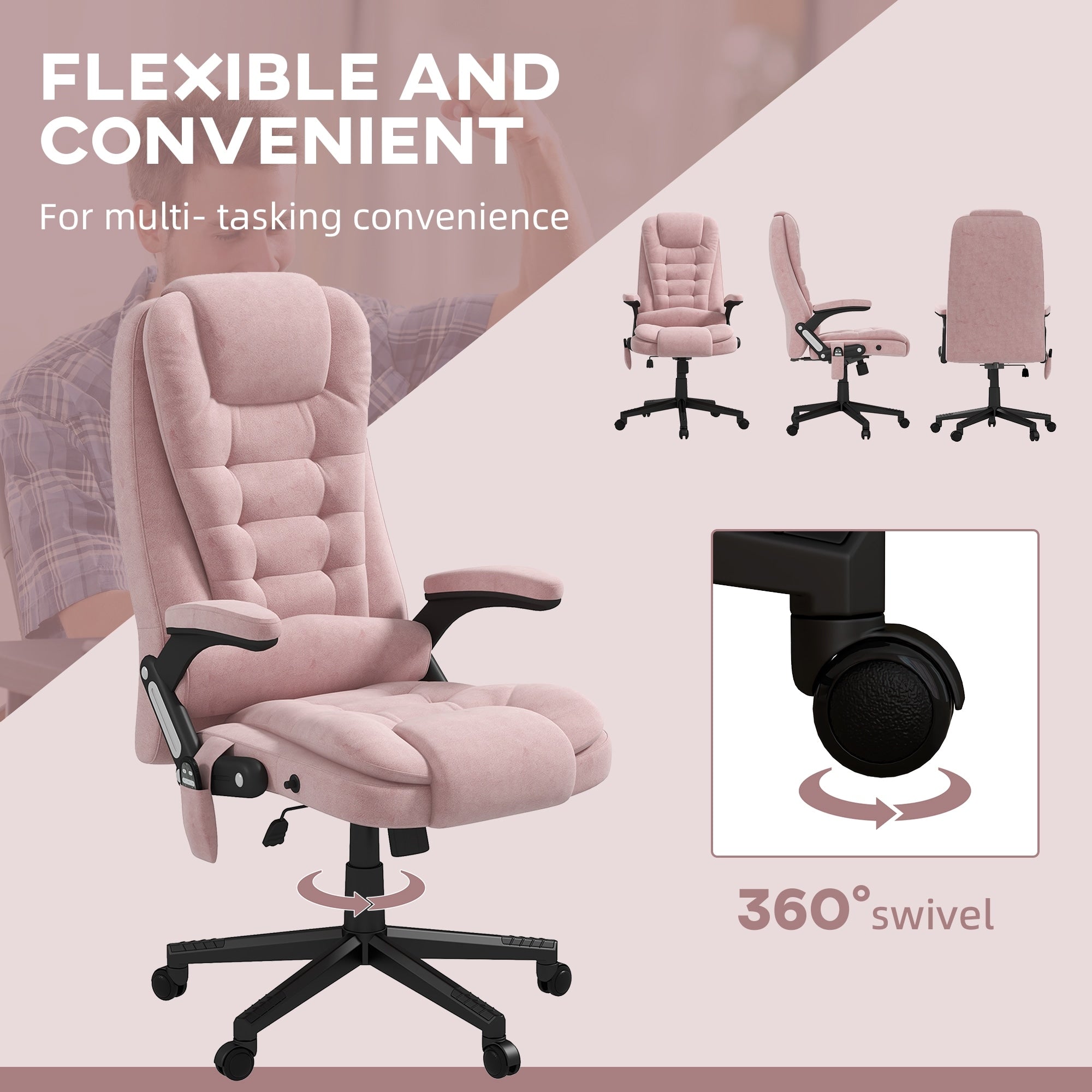 HOMCOM 6 Point Vibrating Massage Office Chair with Heat, Velvet High Back Executive Office Chair with Reclining Backrest