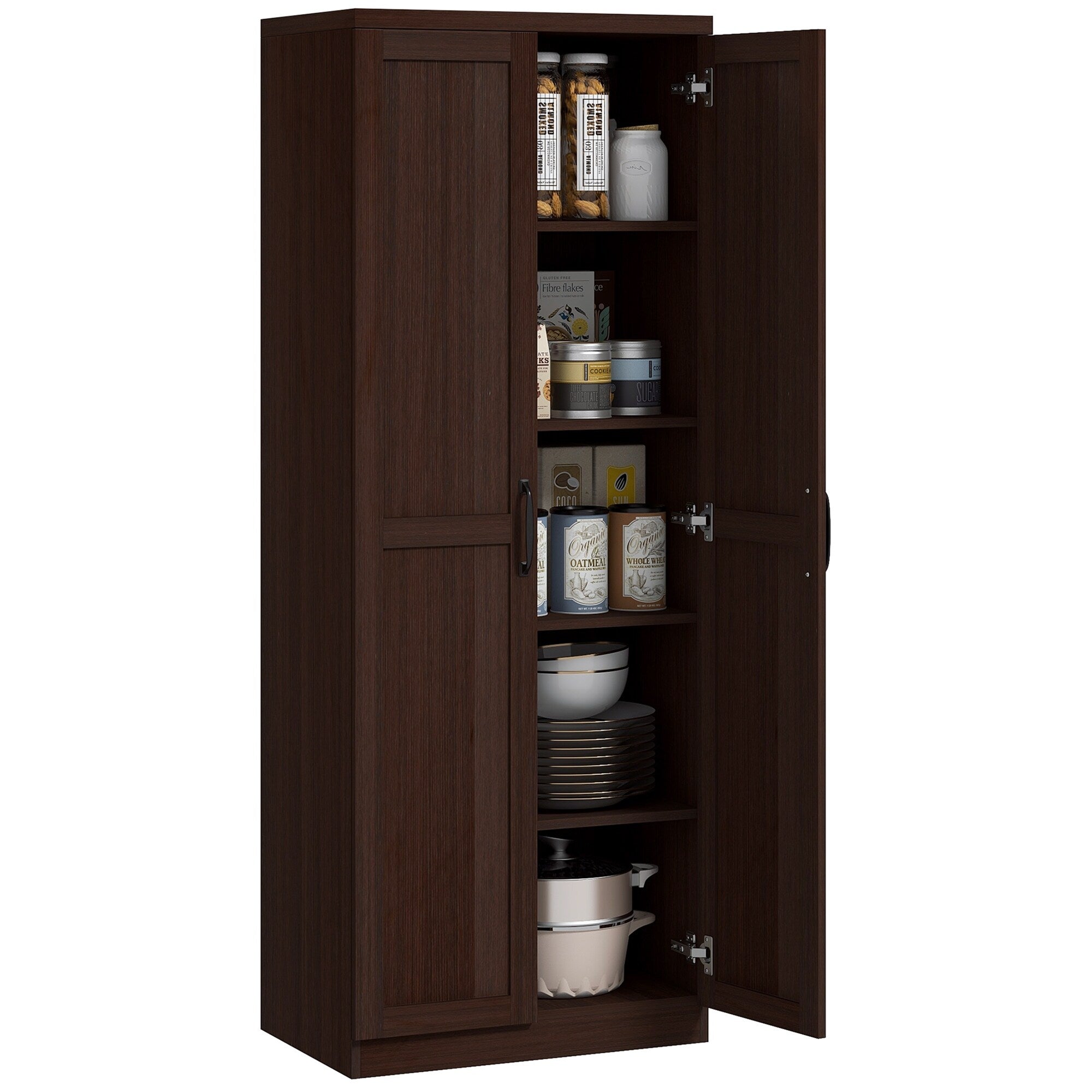 HOMCOM 63 2-Door Kitchen Pantry, Freestanding Storage Cabinet with 5-tier Shelving and 2 Adjustable Shelves for Dining Room