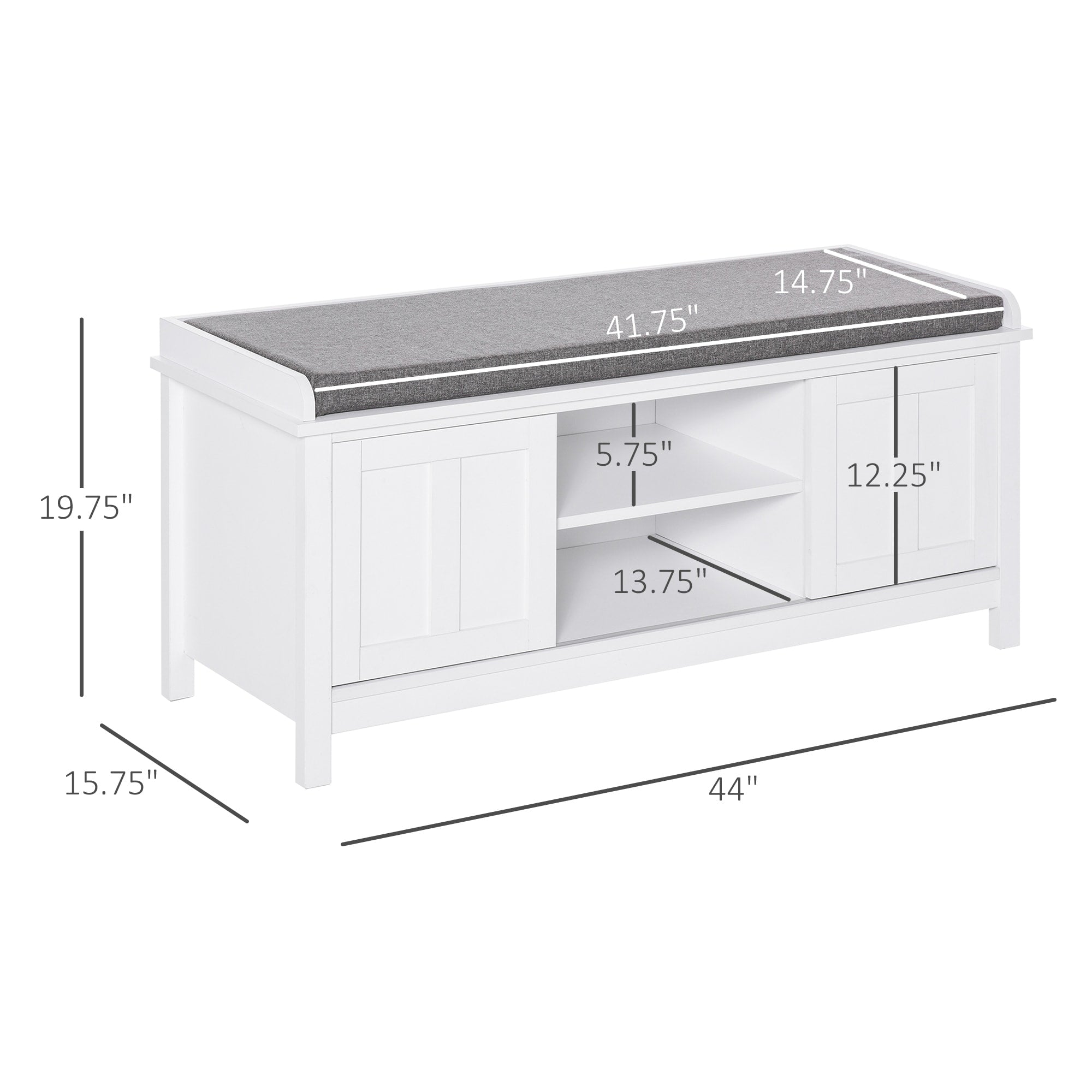 HOMCOM Entryway Shoe Bench Storage Ottoman with Adjustable Shelving, 6 Compartments, and Padded Seat, White/Grey