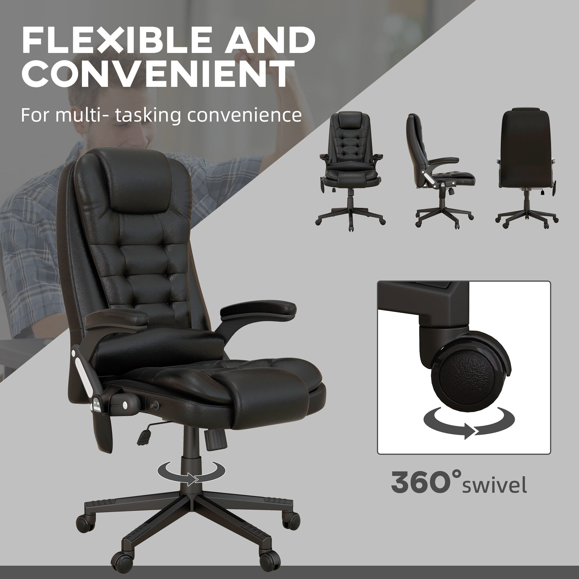 HOMCOM High Back Vibration Massage Office Chair with 6 Vibration Points, Beige