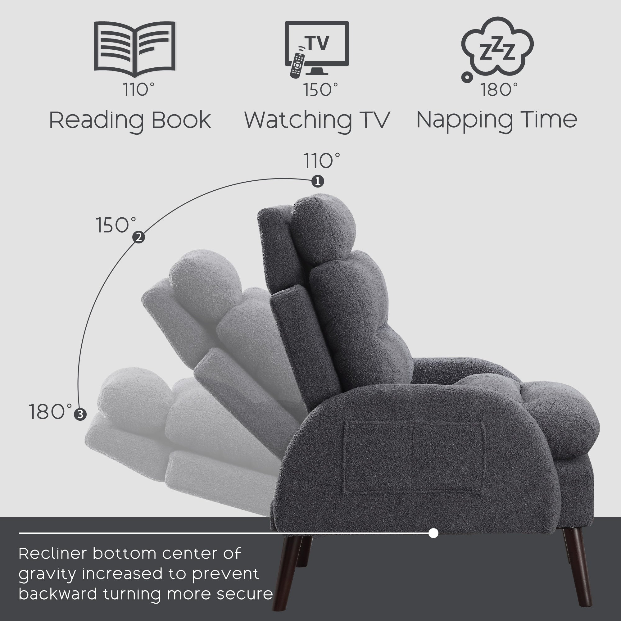 HOMYKA Accent Lounge Chair with Adjustable Backrest Storage Ottoman