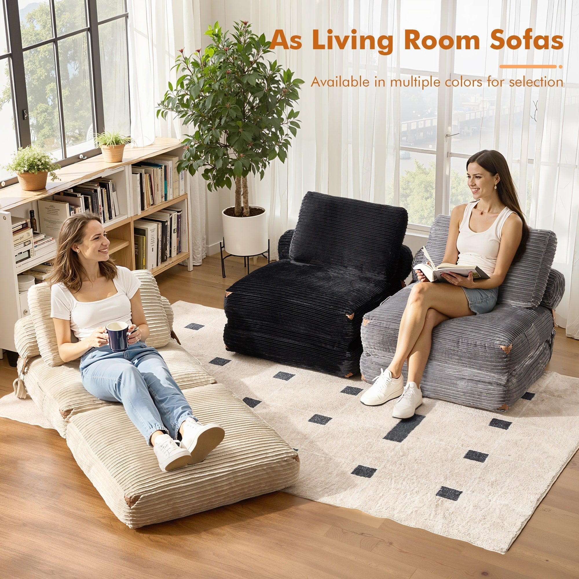 HOOOWOOO Modern Corduroy Fabric Folding Sofa Couch