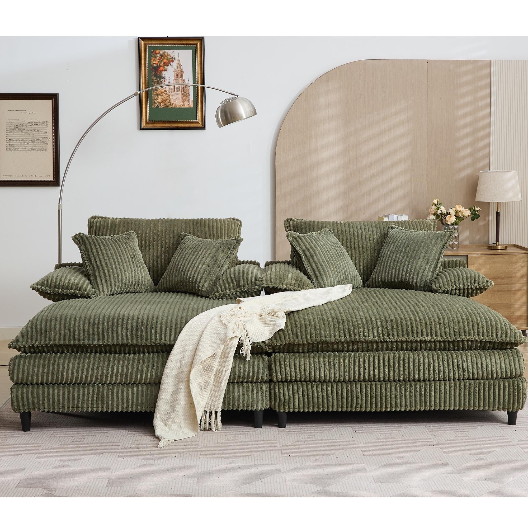 Harmonia 109 W Oversized Corduroy Sofa Bed, Deep Seat Double Lounge Chaise with 4 Pillows