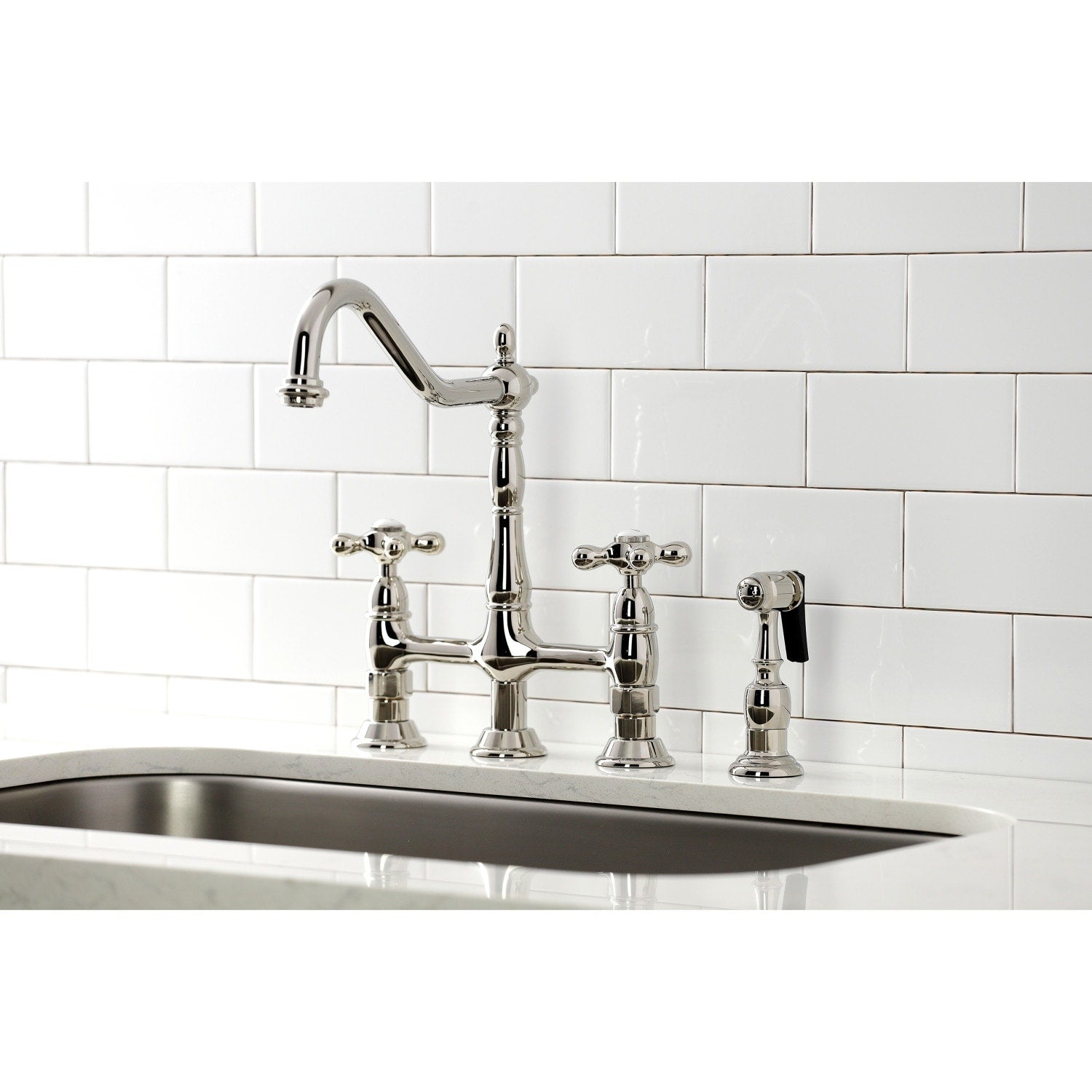 Heritage Bridge Kitchen Faucet with Brass Sprayer