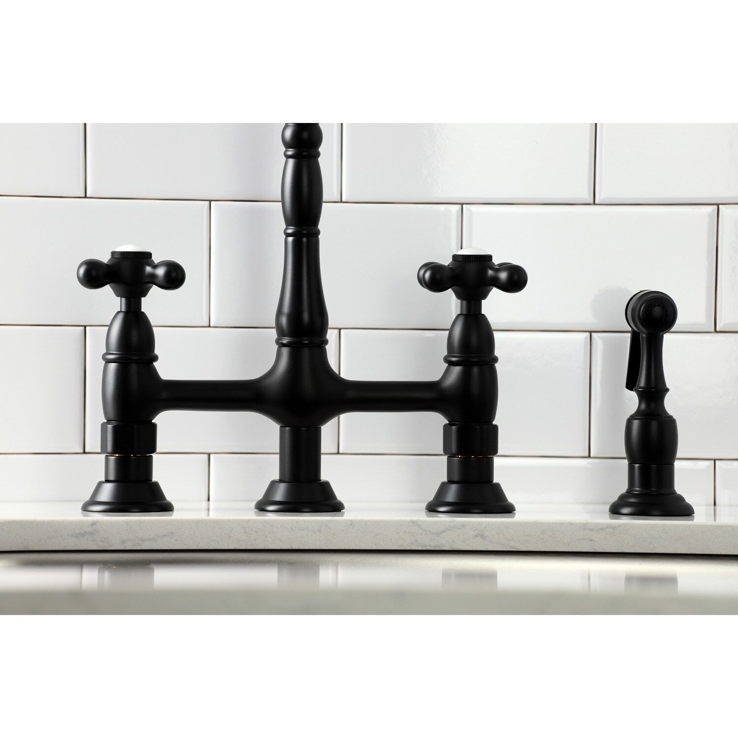 Heritage Bridge Kitchen Faucet with Brass Sprayer