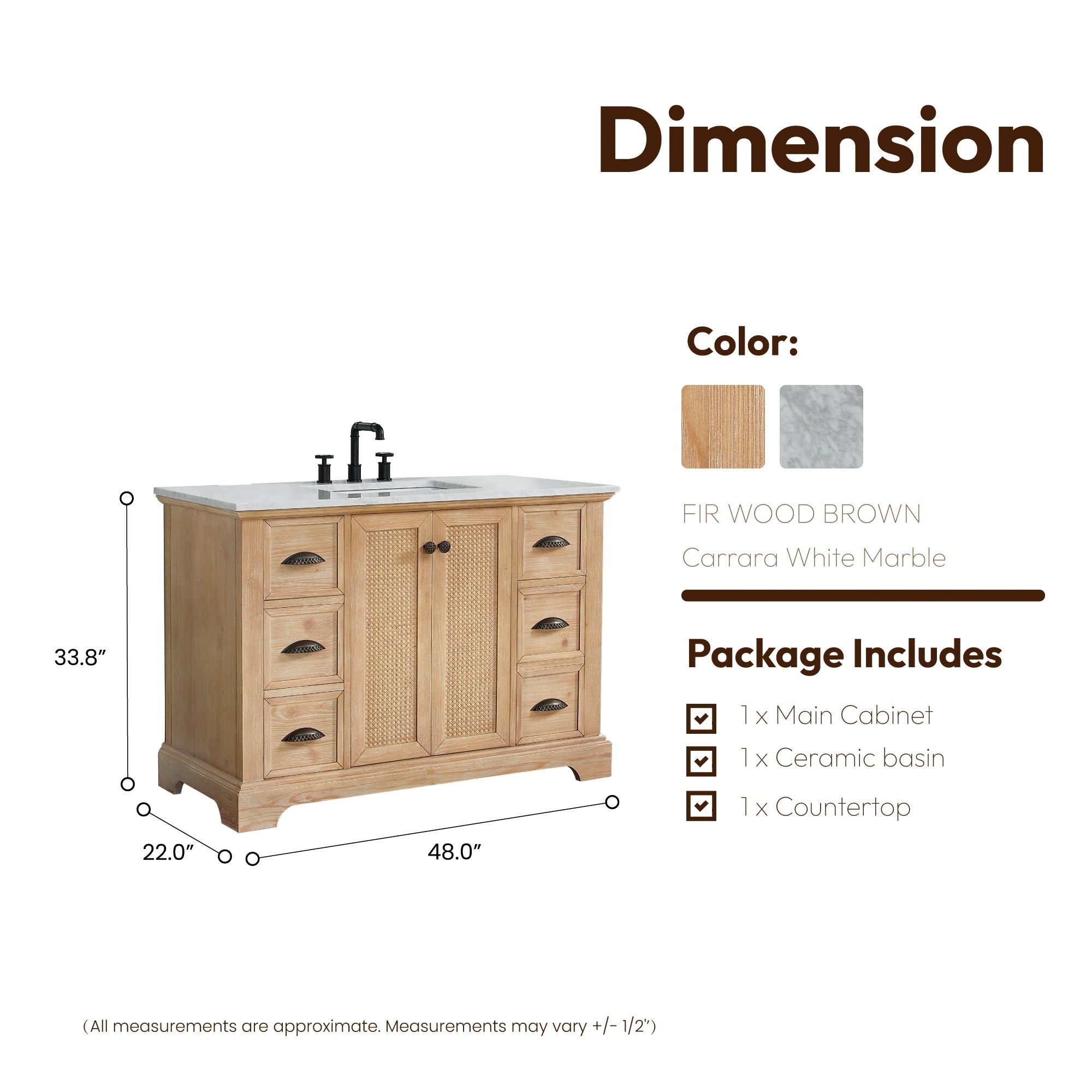 Hervas Bath Vanity with Natural Marble Top without Mirror