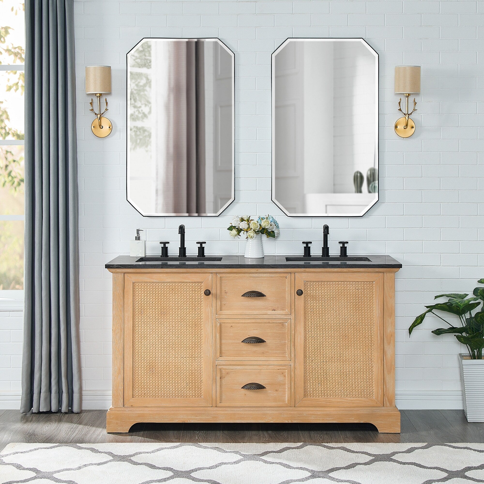 Hervas Bath Vanity with Natural Marble Top without Mirror