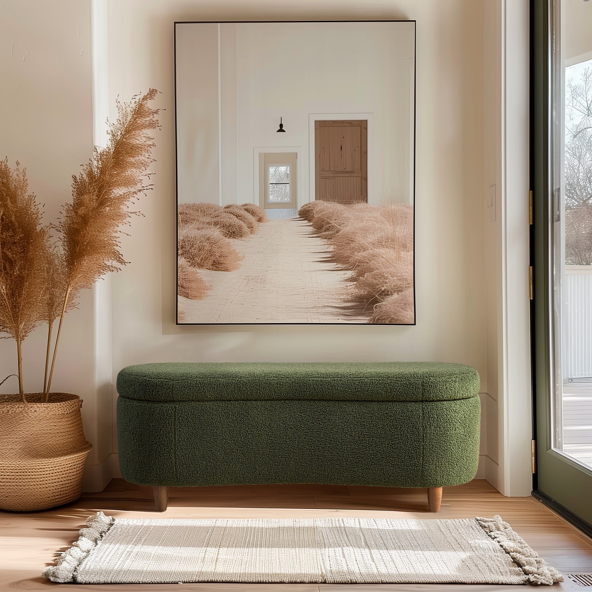 INK IVY Bailey Boucle-Style Curved Storage Accent Bench