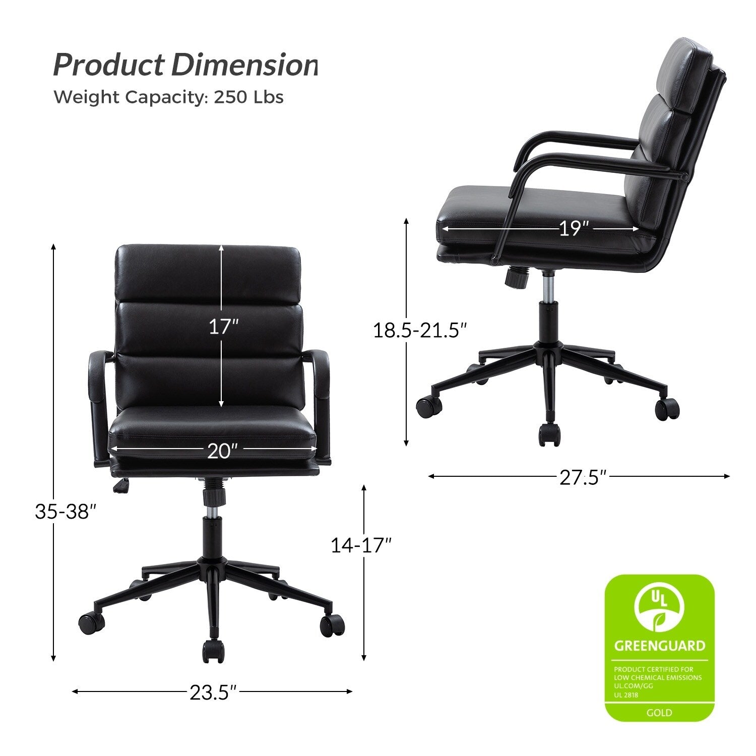 Joseph Modern Task Faux Leather Chair with Tilt Lock and Center Tilt by HULALA HOME