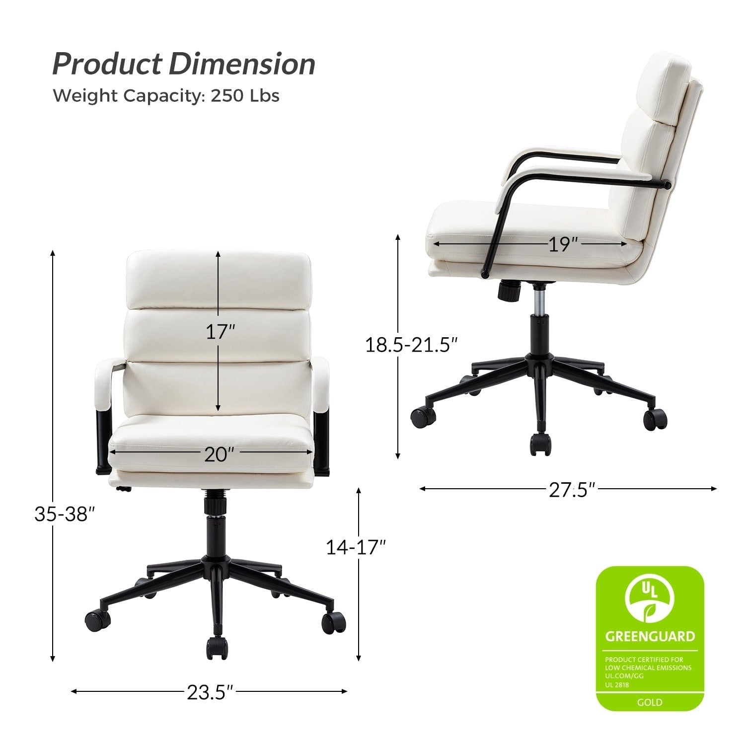 Joseph Modern Task Faux Leather Chair with Tilt Lock and Center Tilt by HULALA HOME