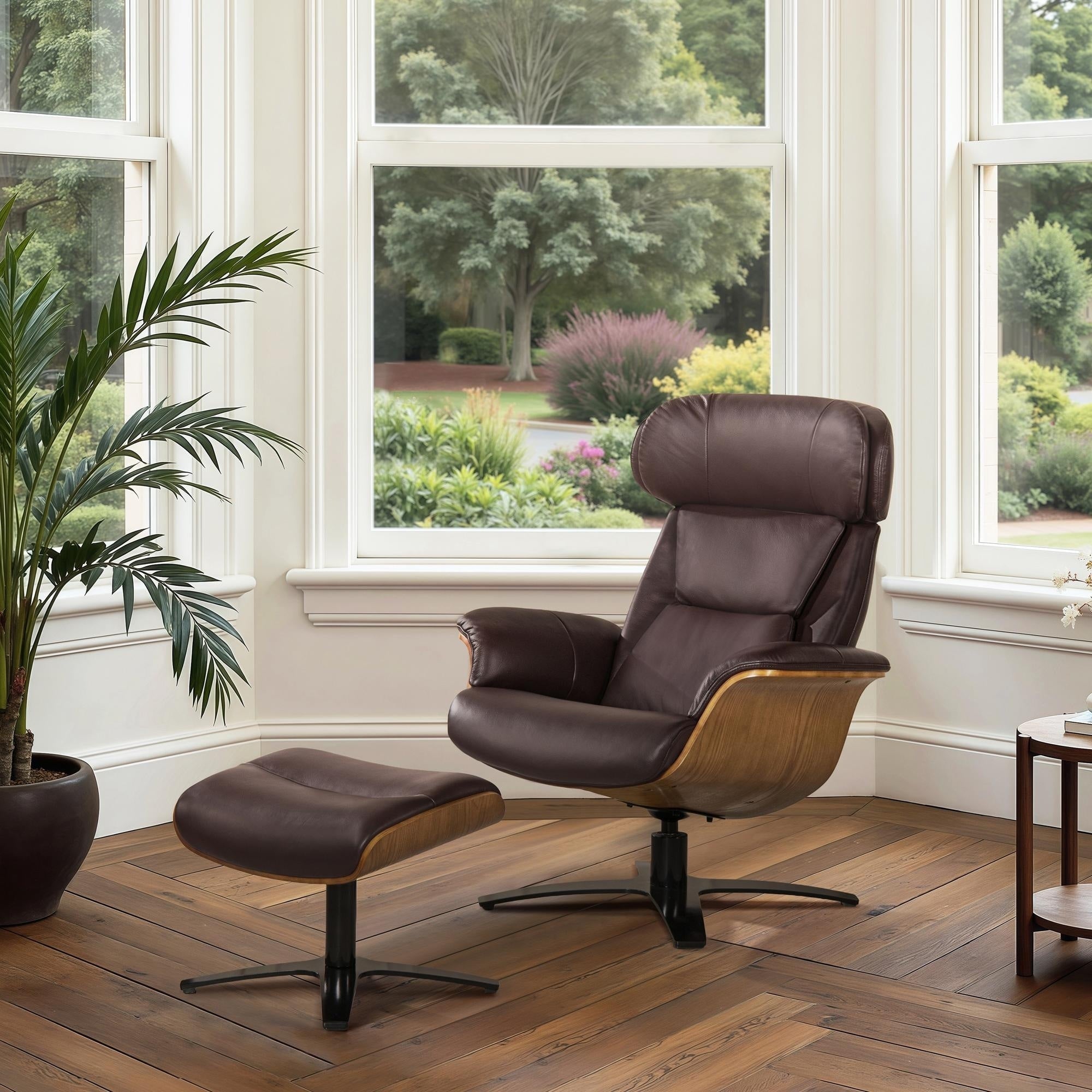 Jovan 31.5 Genuine Leather Recliner Lounge Chair with Ottoman