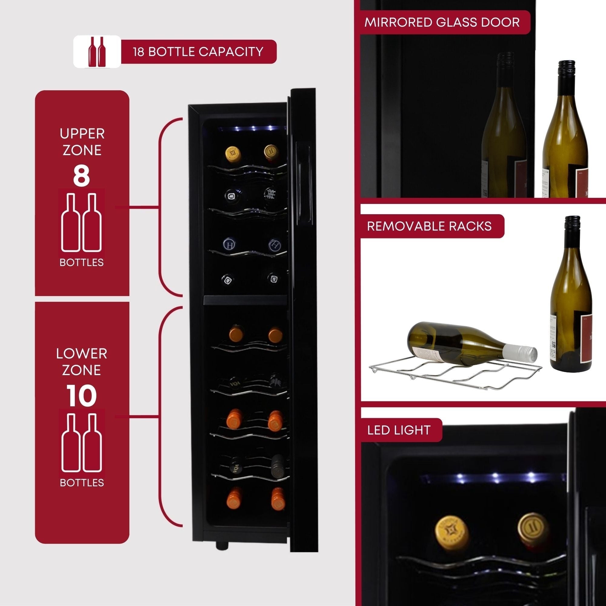 Koolatron 18 Bottle Slim Dual Zone Wine Cooler Freestanding Wine Fridge