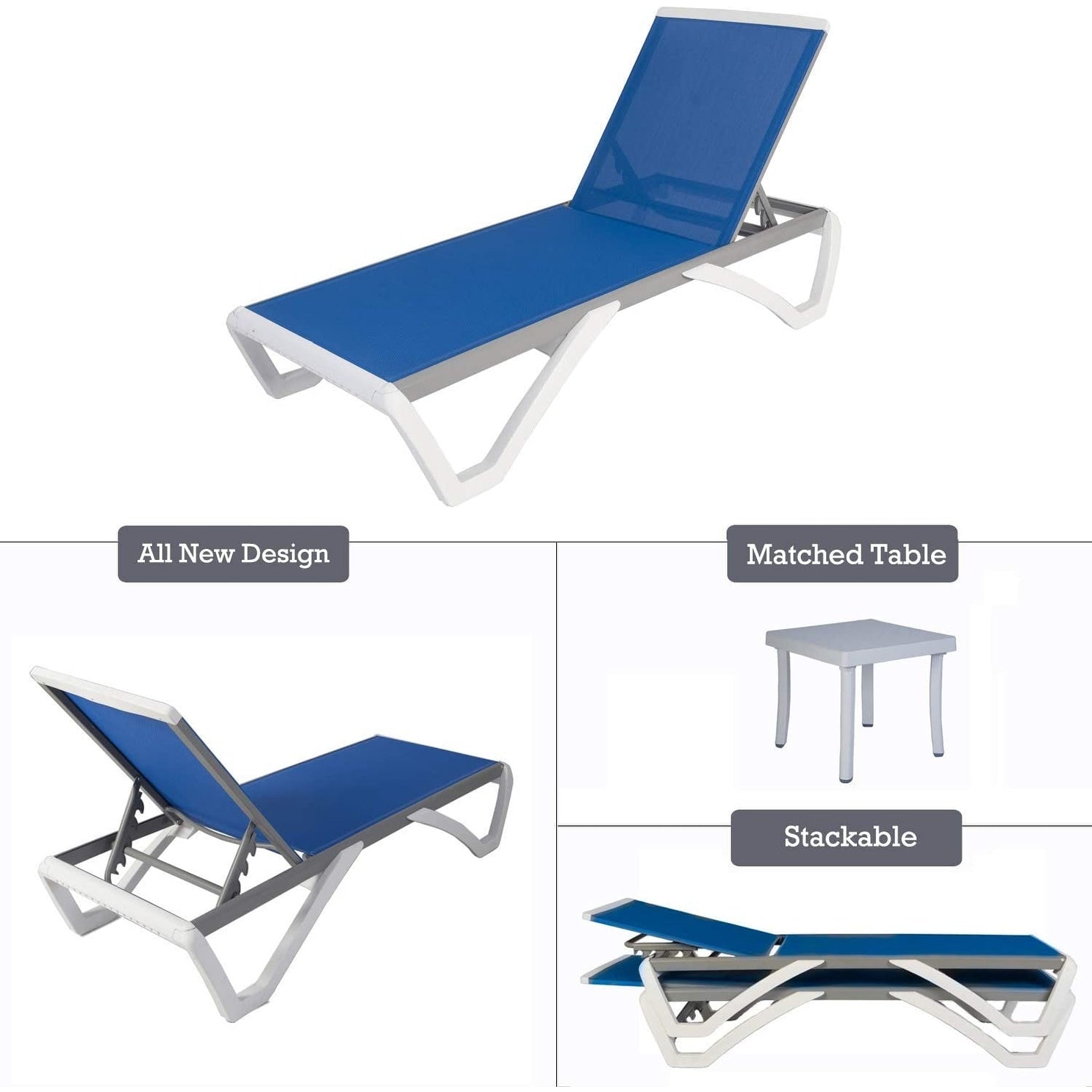 Kozyard Alan Full Flat Aluminum and Polypropylene Resin Legs Patio Reclining Adjustable Chaise Lounge