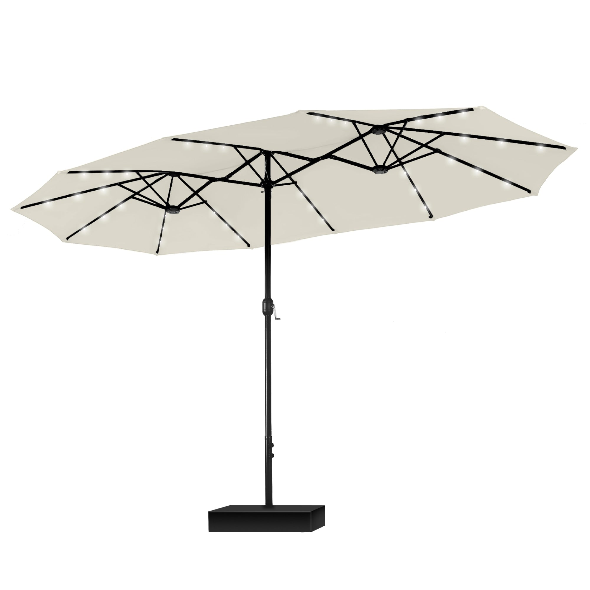 MAISON ARTS 15-foot Rectangular Crank Double-sided Outdoor Market Umbrella Solar LED Lighted Patio Umbrella with Base Included