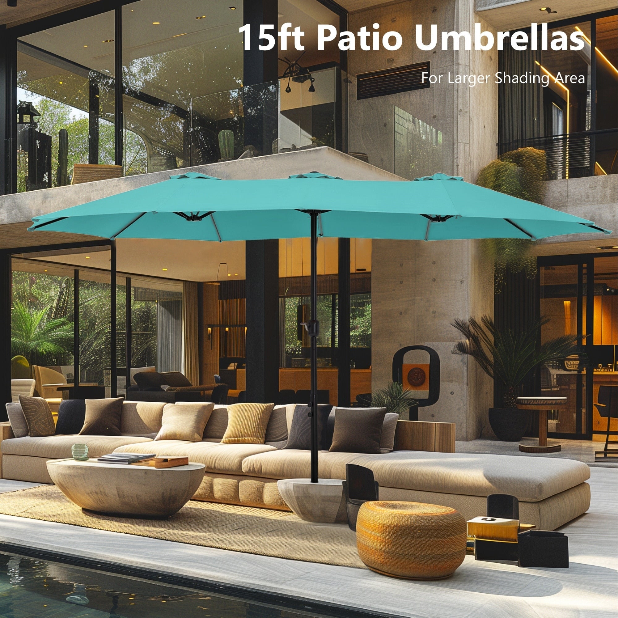 MAISON ARTS 15ft Double-Sided Patio Extra Large Twin Umbrella with Base Included