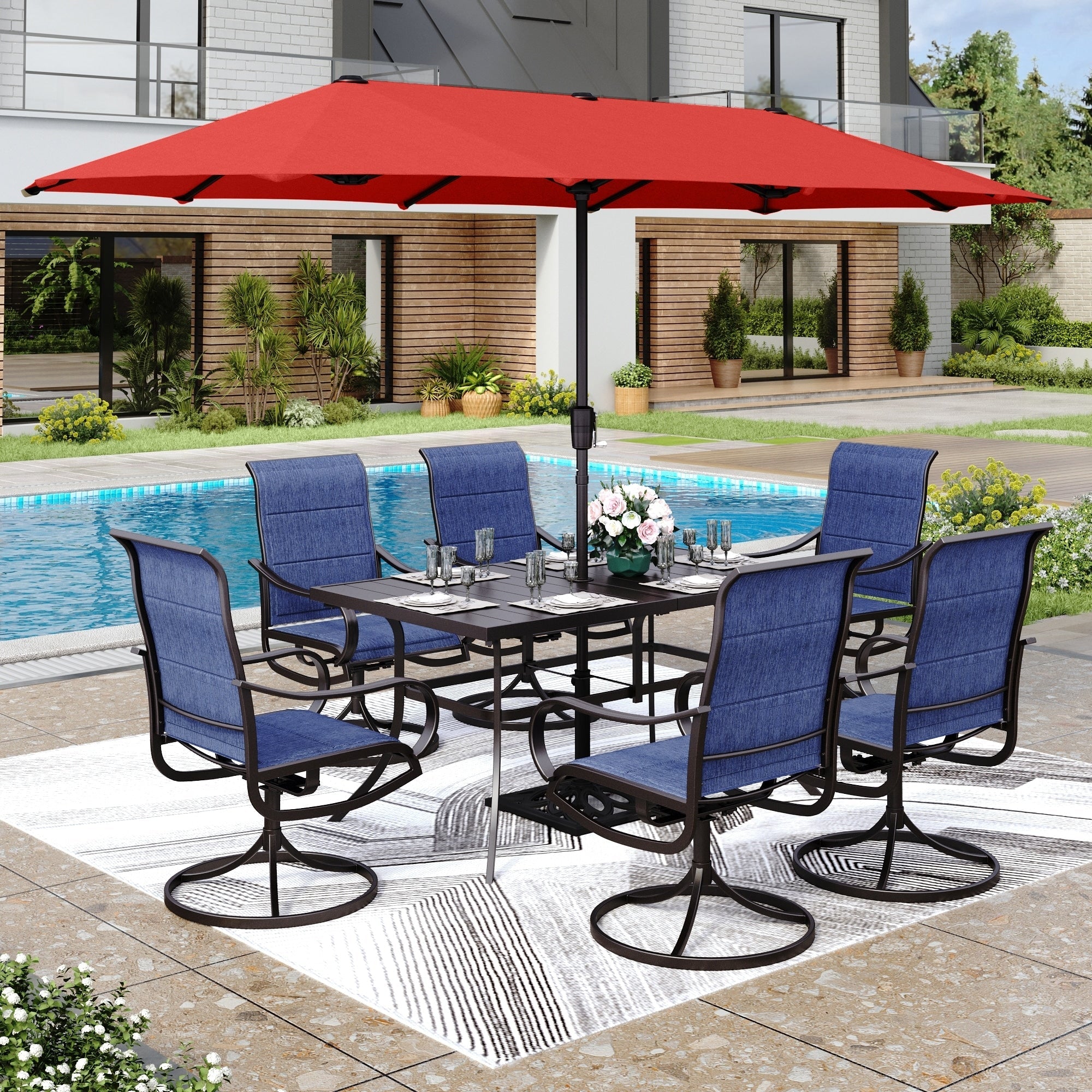 MAISON ARTS 8 PCS Patio Dining Set with 13ft Patio Umbrella