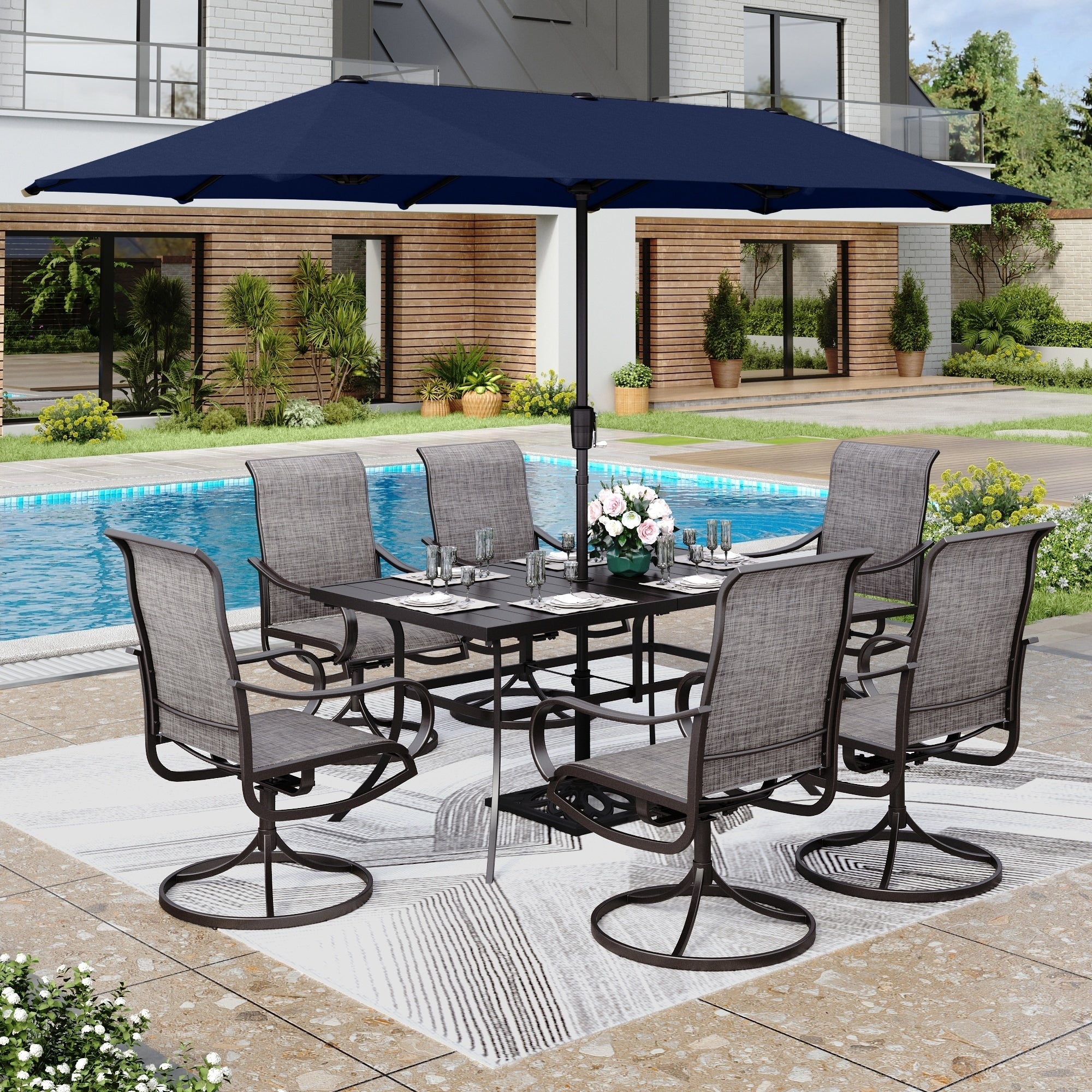MAISON ARTS 8 PCS Patio Dining Set with 13ft Patio Umbrella