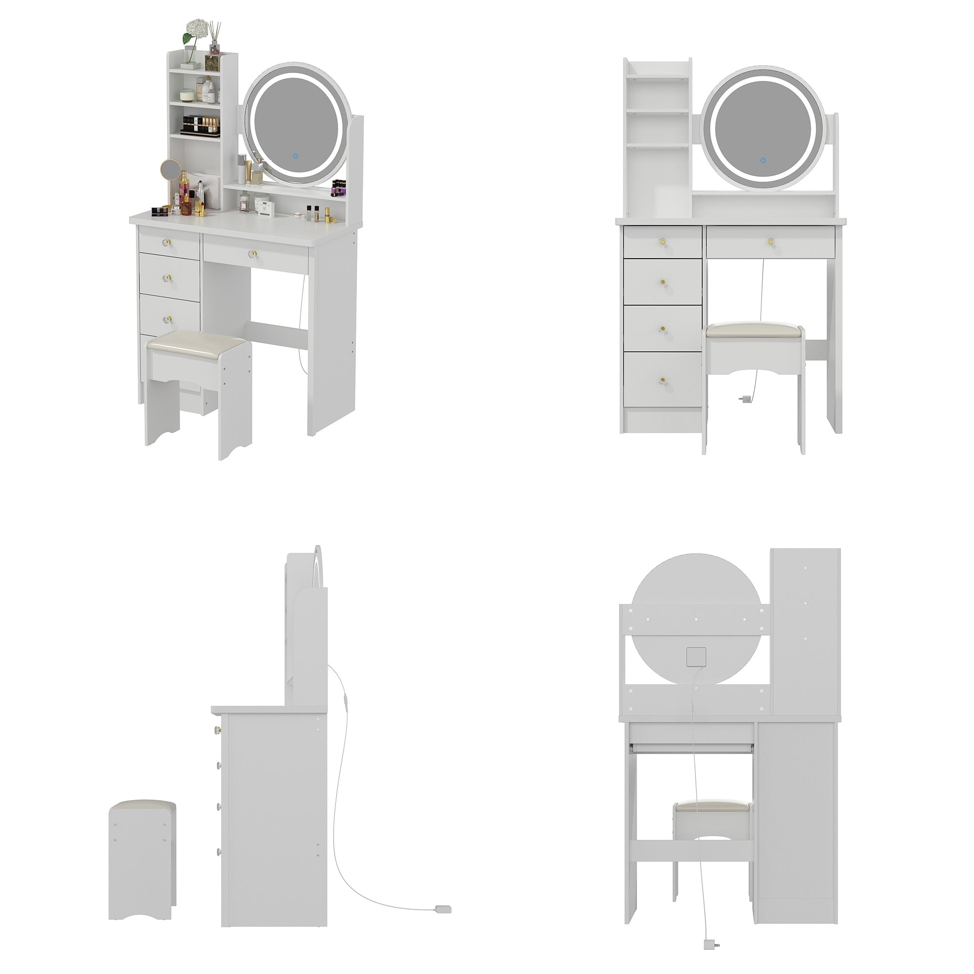 Makeup Vanity Dressing Table Set With Touch Screen Mirror & Stool