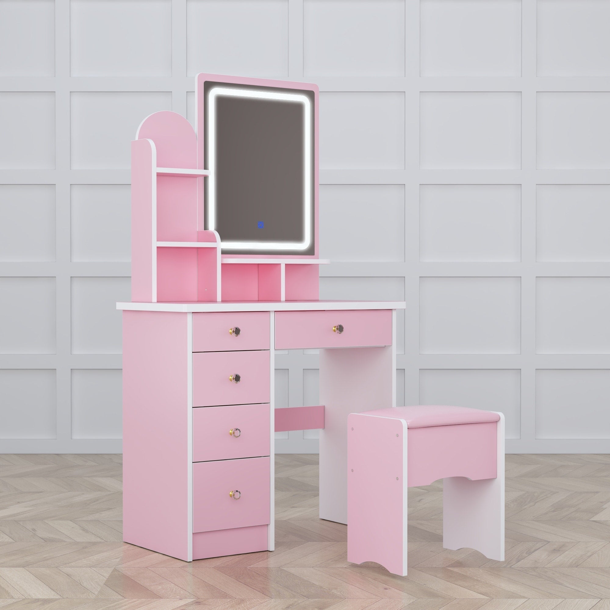 Makeup Vanity Set Table With LED Light &Mirror & Stool