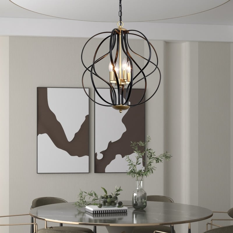 Maxax 4 - Light Unique Geometric Chandelier Wrought Iron Accents - 17.7*17.3*17.3