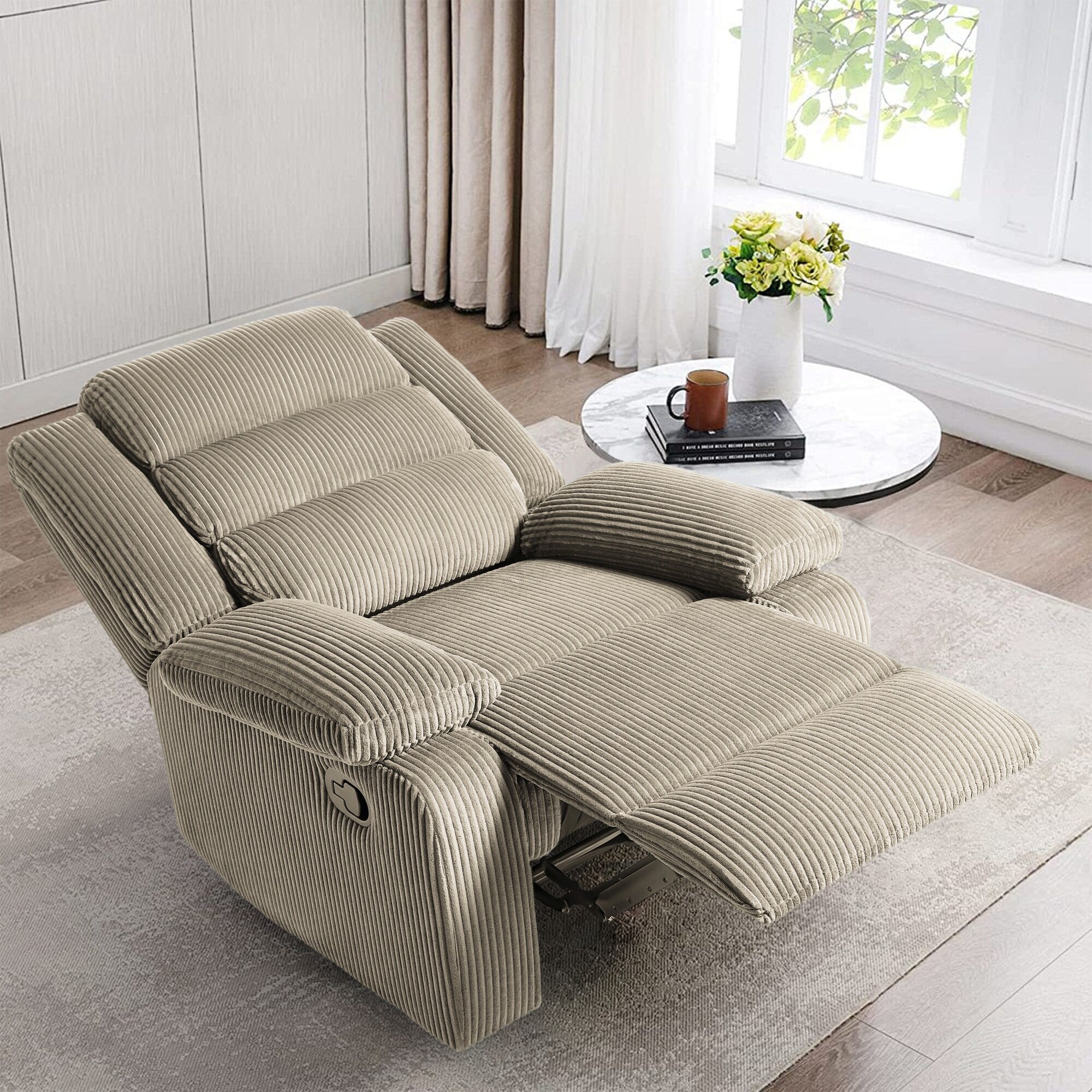 Modern Corduroy Manual Recliner Chair, Lounger Adjustable Recliners with Wide Armrest